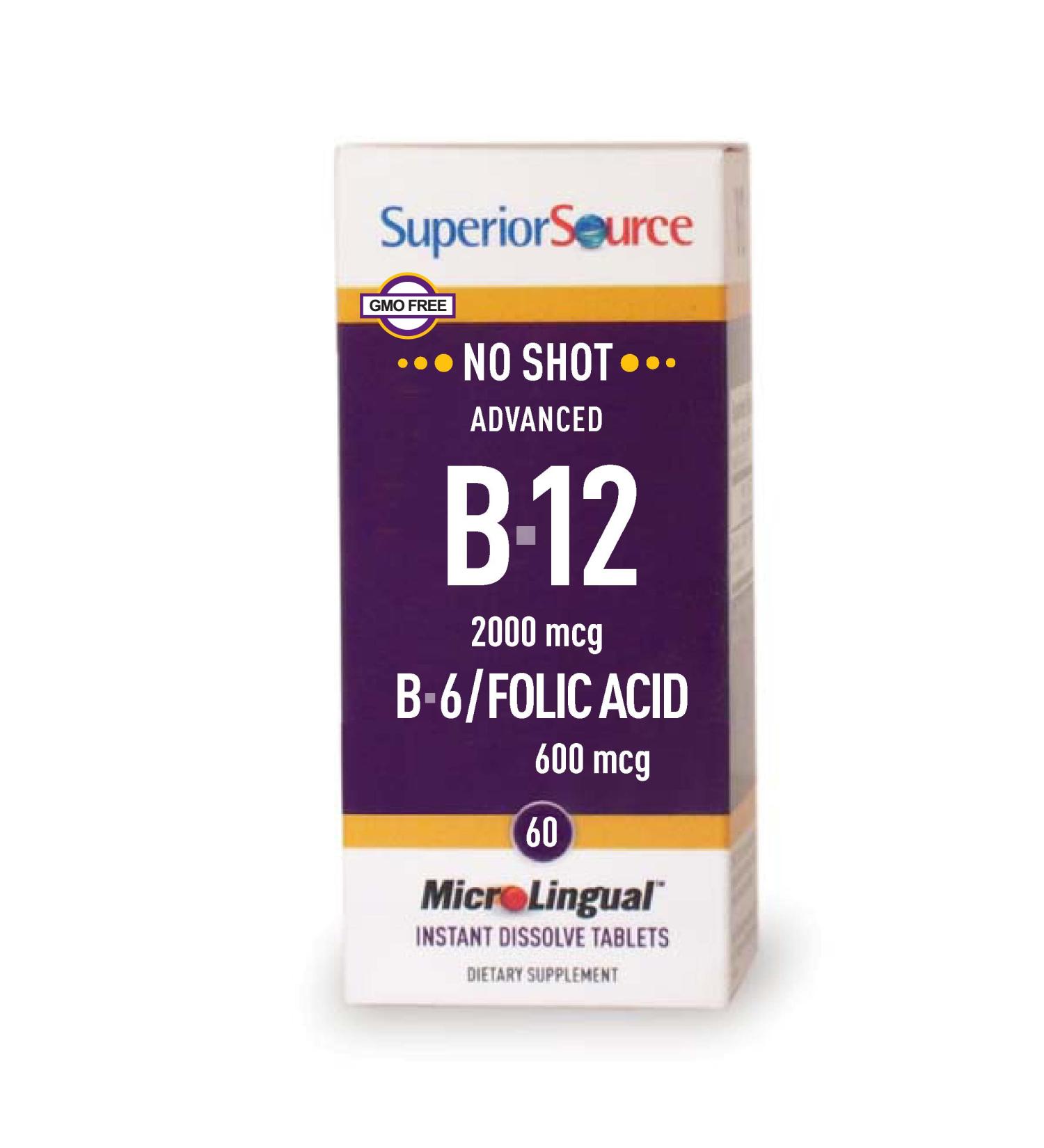Superior Source No Shot B12 B6 Folic Acid Multivitamin 60ct - 2000mcg 2mg 600mcg - Buy Online on GoSupps.com