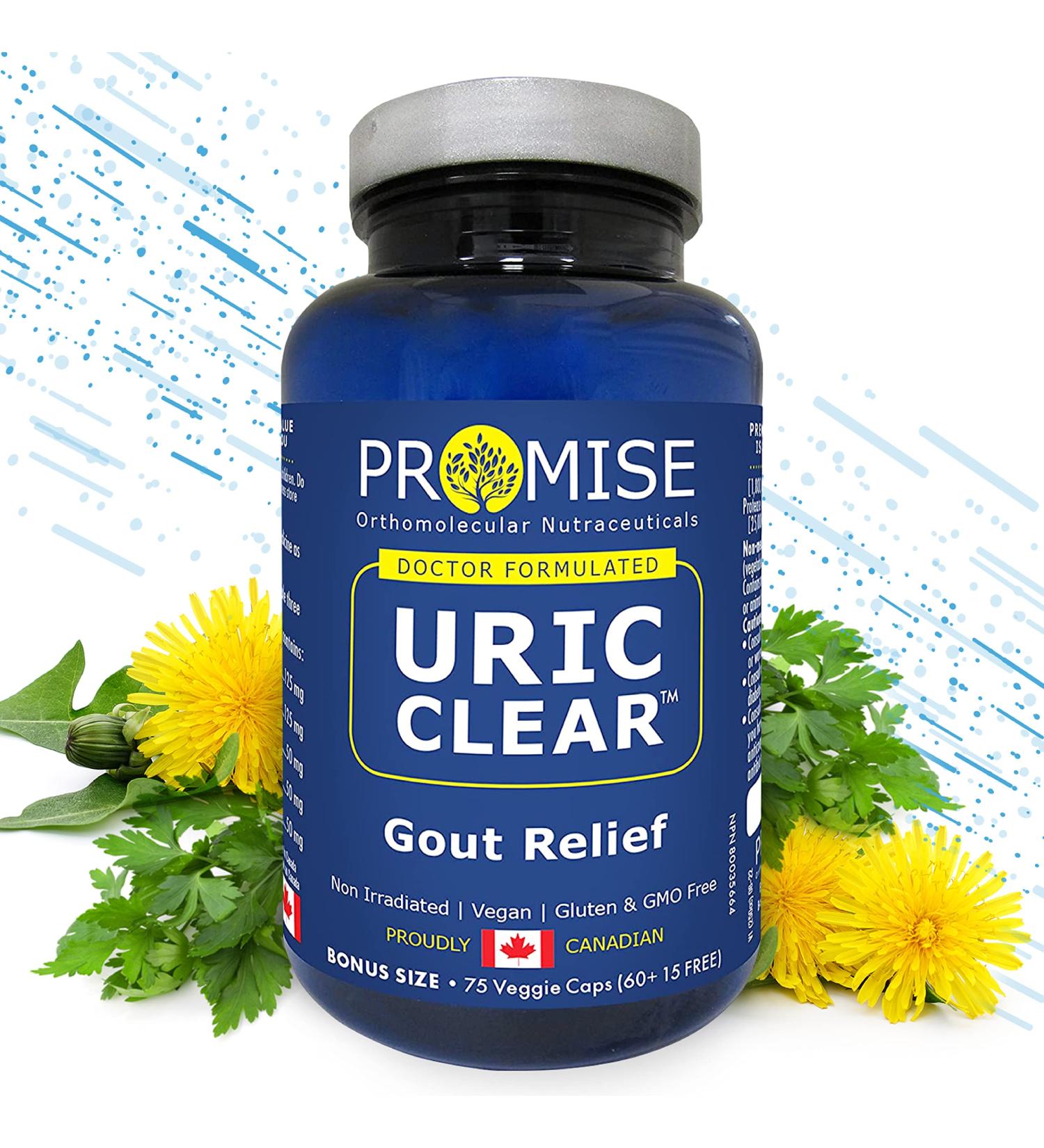 Promise Uric Clear- Uric Acid Cleanse & Gout Reducer - Joint Support Supplement with Dandelion Root Celery to Relieve Sore Stiff Joints- 75 Capsules 75 Count (Pack of 1) - Buy Online on GoSupps.com