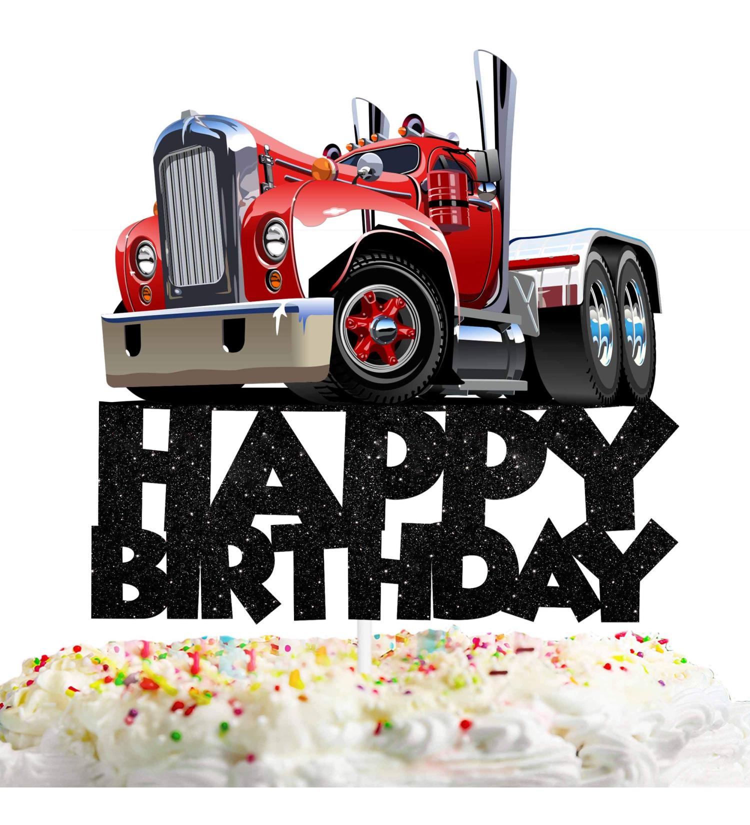 Trucks Happy Birthday Cake Topper - Transportation Theme Picks for Kids Party Decor - Buy Online on GoSupps.com