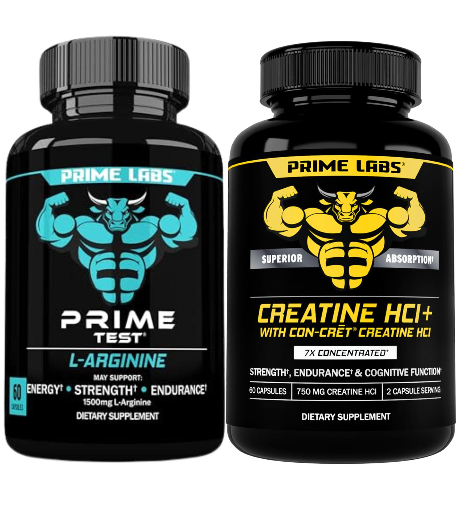 Prime Labs L Arginine (60 ct) + Creatine HCl Capsules (60 ct) - Buy Online on GoSupps.com