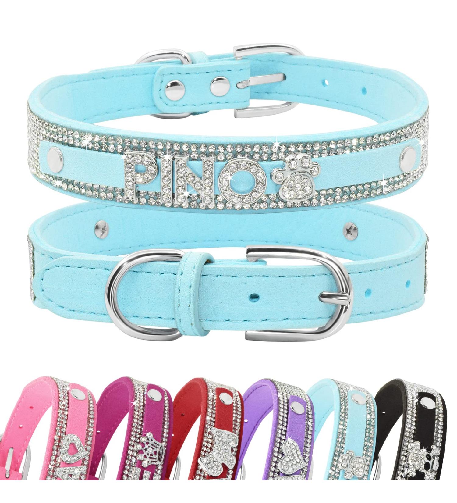Senristar Personalized Bling Rhinestone Dog Collar - Custom Glitter Crystal Diamond for Small Medium & Large Dogs (XS - 1.5 cm Width 20-25 cm Neck) - Blue - Buy Online on GoSupps.com