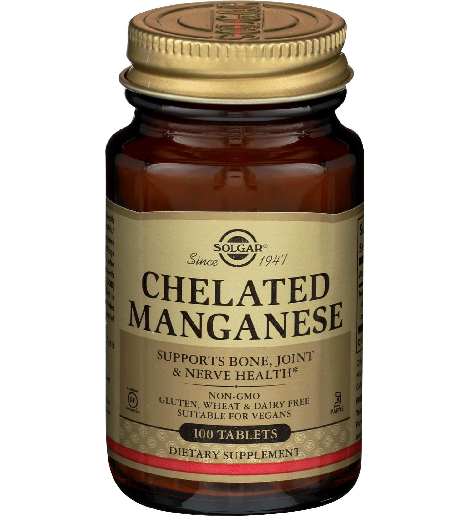 Solgar Chelated Manganese 100 Tablets - Advanced Mineral Formula for Bone Health - Buy Online on GoSupps.com