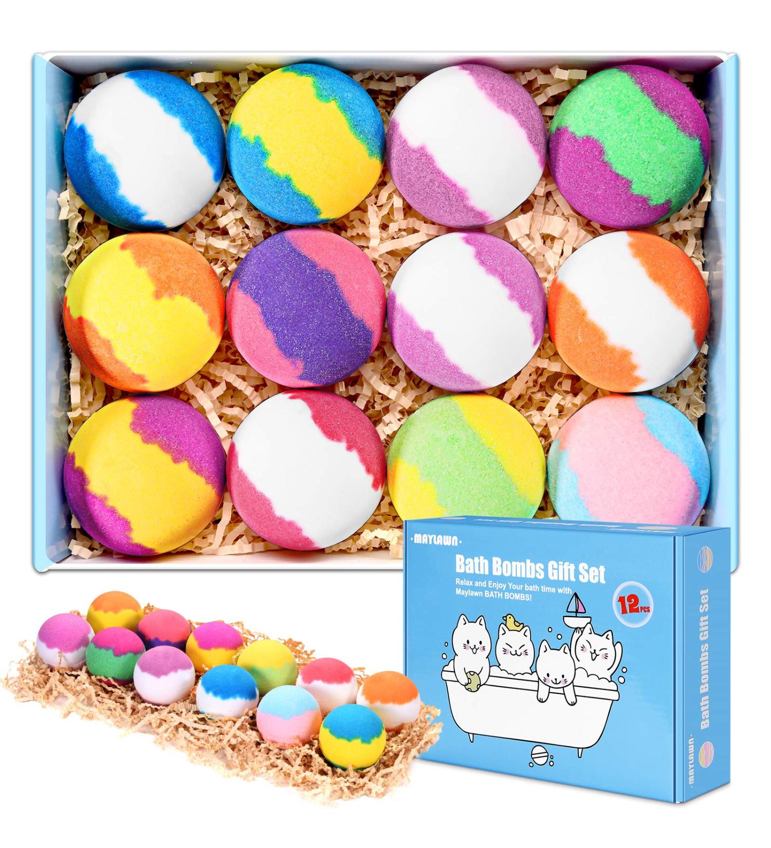 Maylawn 12-Piece Handmade Lavender Bath Bombs Gift Set - Vegan & Cruelty-Free - Perfect for Bubble and Spa Baths - Ideal Birthday or Mothers Day Gift for Her/Him - Buy Online on GoSupps.com