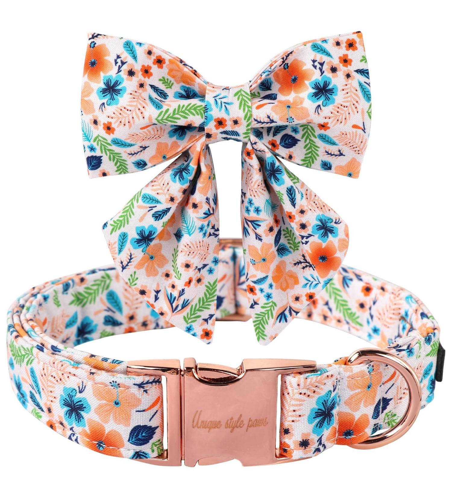 Unique Style Paws Peach Blossom Dog Collar Adjustable Cotton Fly Collar for Small Dogs | Comfortable Fit with Metal Buckle | Ideal for Young Girls' Pets - Buy Online on GoSupps.com
