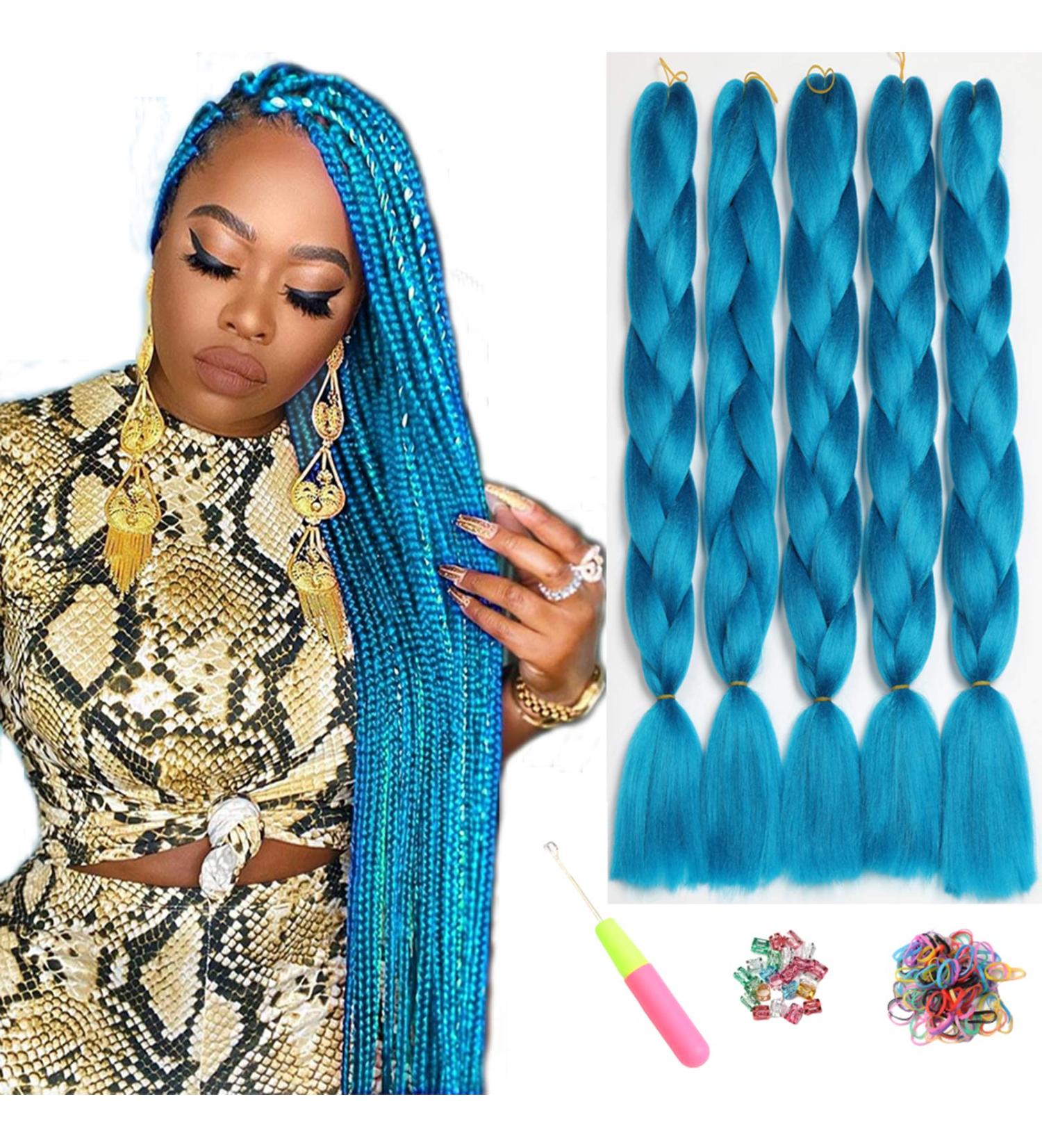 Showjarlly Jumbo Braid Artificial Hair - 24 Inch Ombre KanCalon Hair Extensions (5 Pack) for Box & Twist Braids in Navy Blue - Buy Online on GoSupps.com