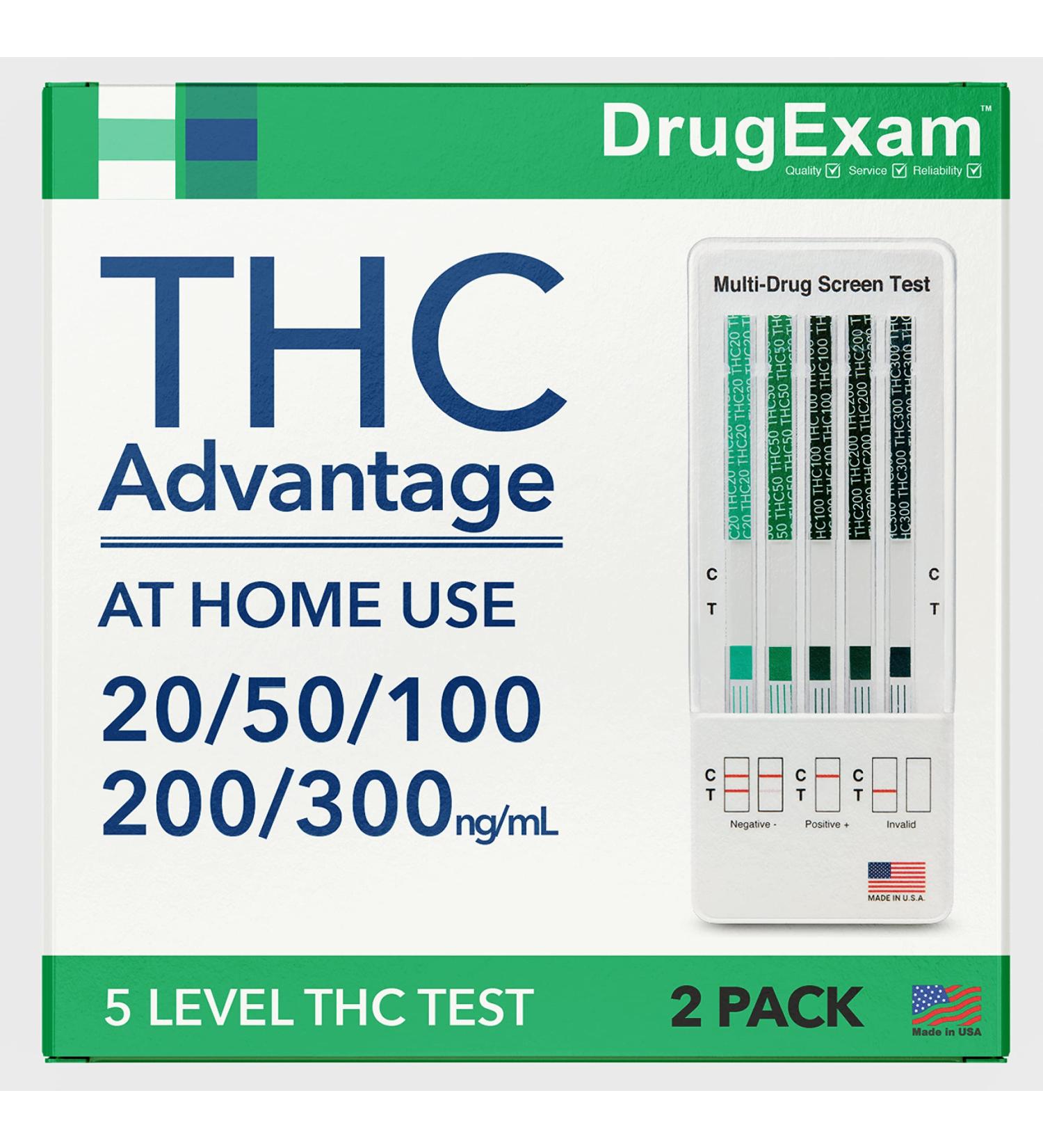 DrugExam THC Advantage 2 Pack: USA Made Multi Level Marijuana Urine Test Kit - 5 Level THC Detection (20-300 ng/mL) - Buy Online on GoSupps.com