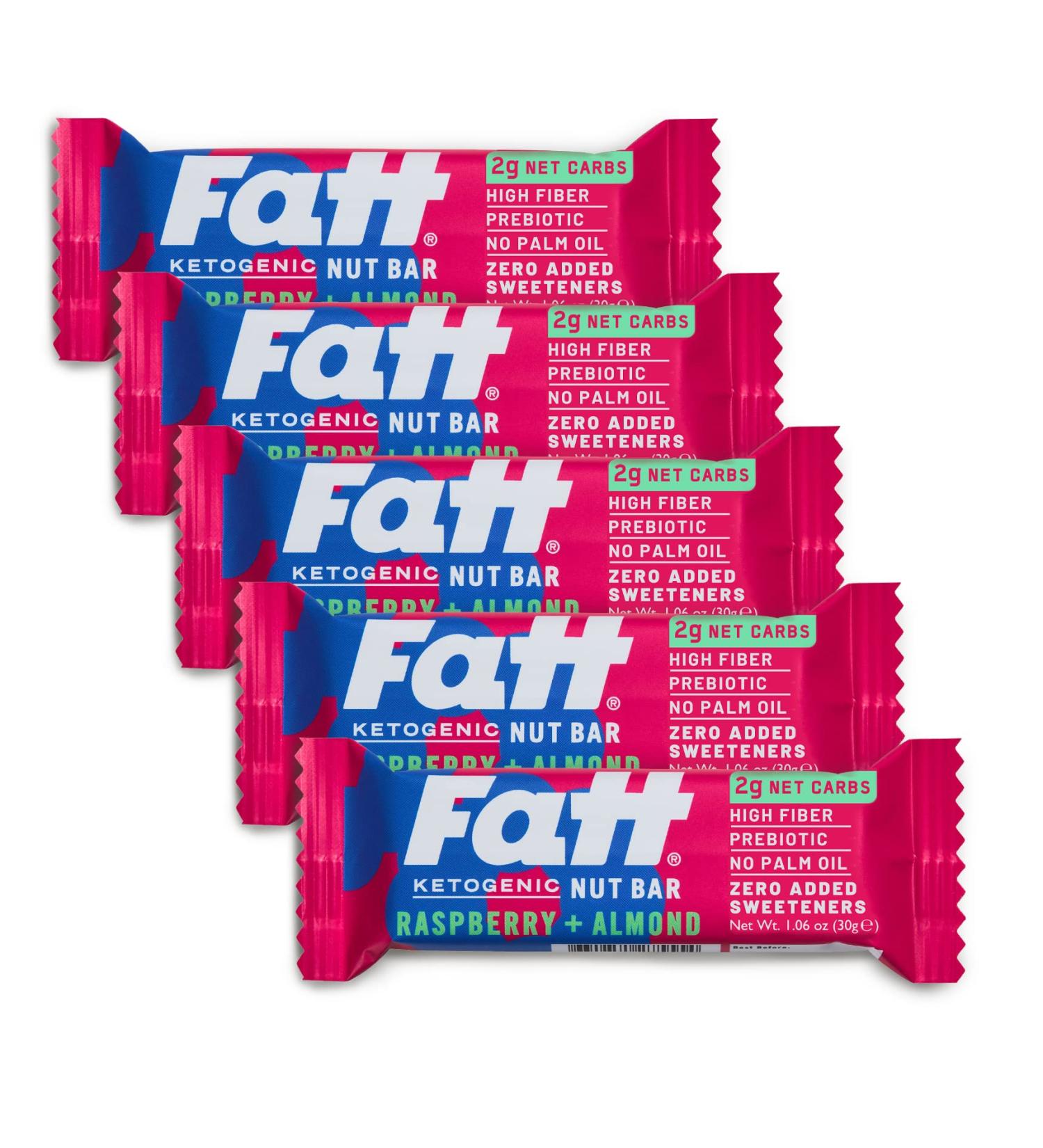 Fattbar Keto Bars 5-Pack - Raspberry & Almond Flavor | Low Carb, High Fiber, Sweetener Free, Vegan, Non-GMO Snacks | 2g Net Carbs | Super Fats | 1.06 oz per bar - Buy Online on GoSupps.com