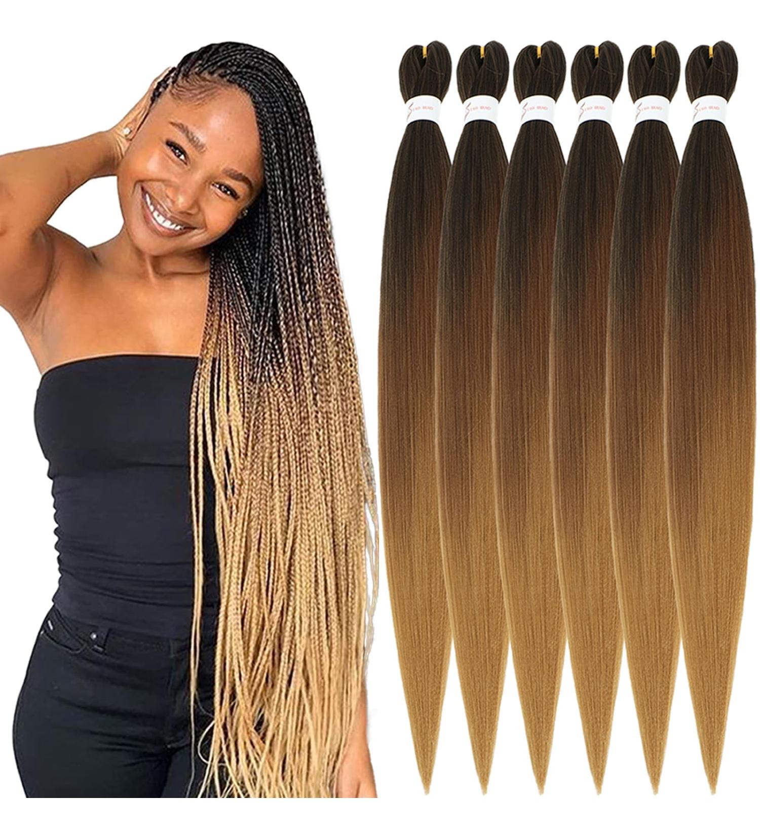 Buy Xusuperb Pre-Stretched Ombre Brown Braiding Hair - 30 Inch Long 6 Pack Knotless Extensions - Soft Kanekalon Yaki Hair (T1B/30/27#) - Buy Online on GoSupps.com