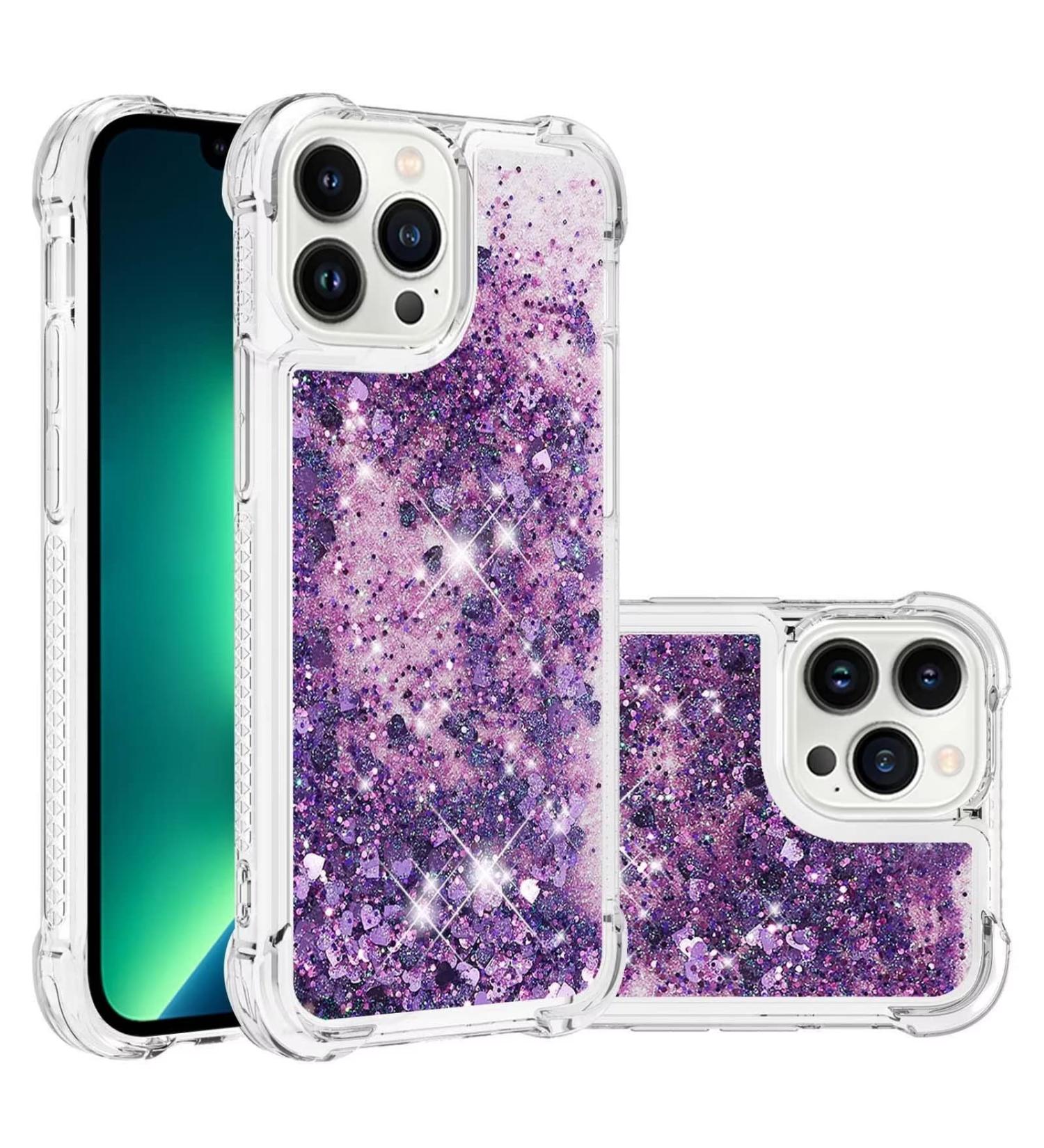 Tivenfezk Nadoli Glitter Sand Shell for iPhone 15 Pro - Shock-Resistant TPU Case | Transparent Quicksand Design Purple Bumper Cover - Buy Online on GoSupps.com