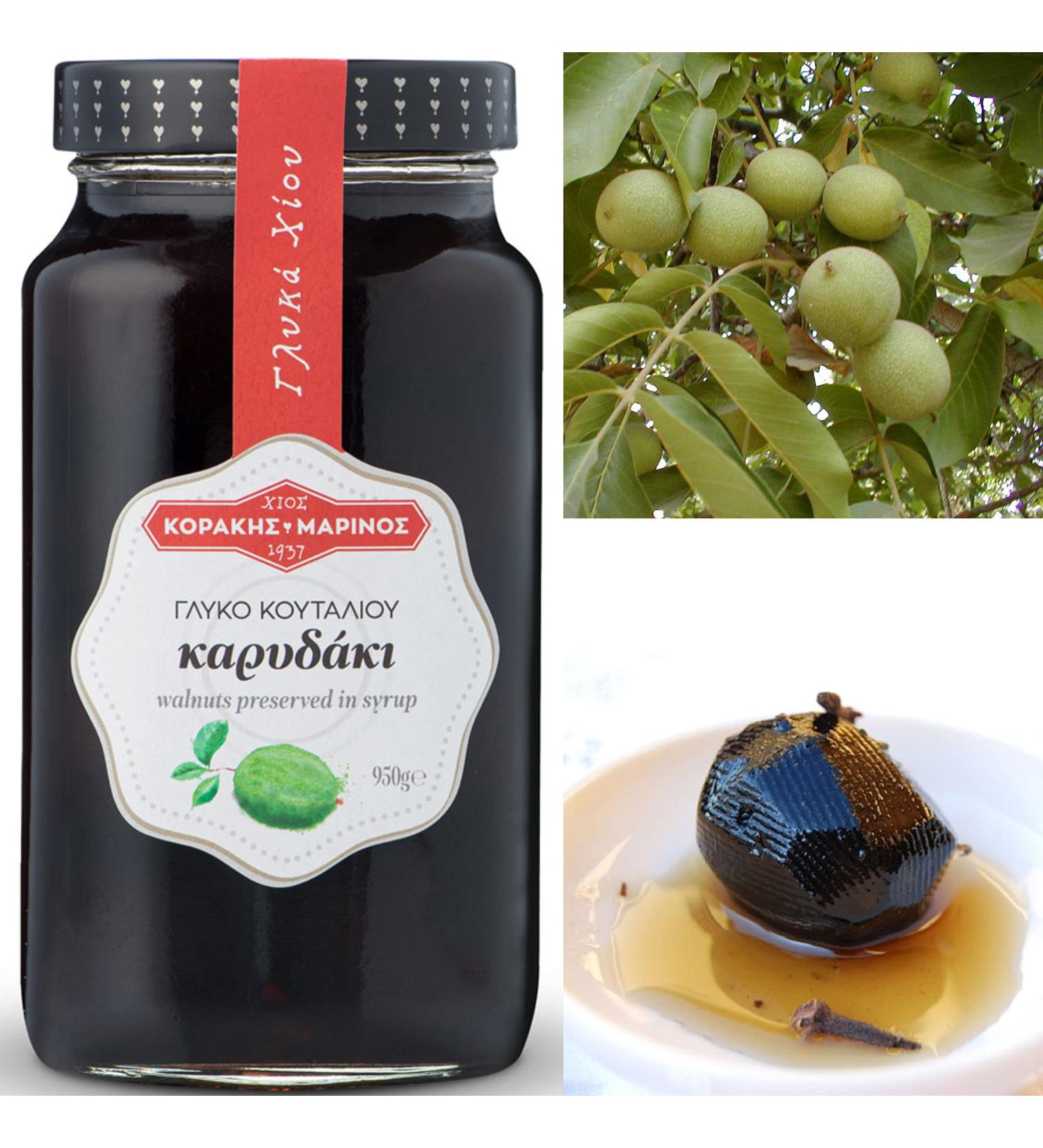 KORAKIS-MARINOS | Greek Sweet Fruit Preserve Walnuts in Syrup | Handmade Spoon Sweet Compote | Net Weight 950g Glass Jar - Buy Online on GoSupps.com