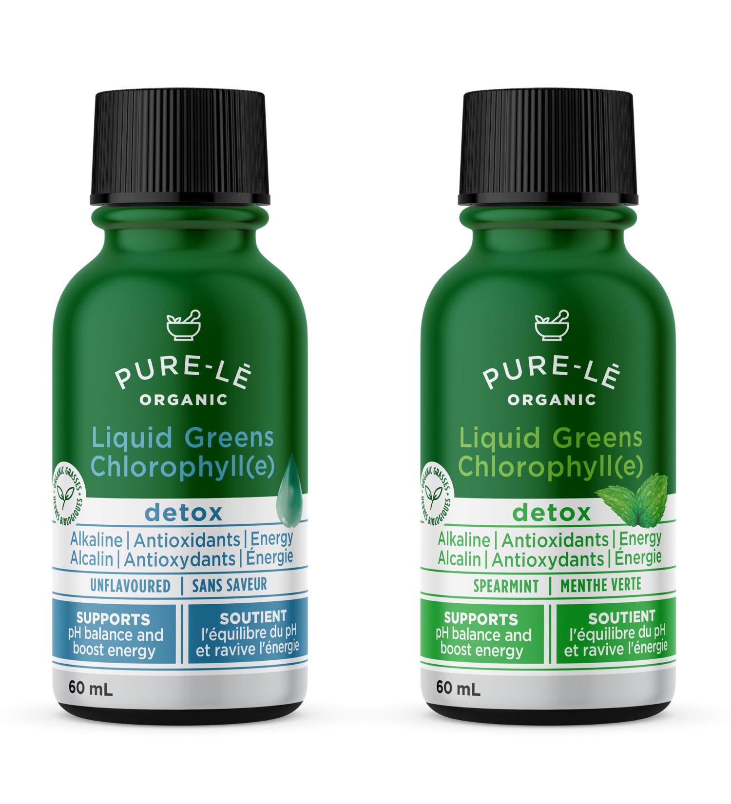 Organic Liquid Greens Chlorophyll Sampler - 4 Organic Grasses - 400mg / svg - Detox - Alkaline - Natural Body Deodorant Antioxidant - Made in Canada (2 X 60ml) - Buy Online on GoSupps.com