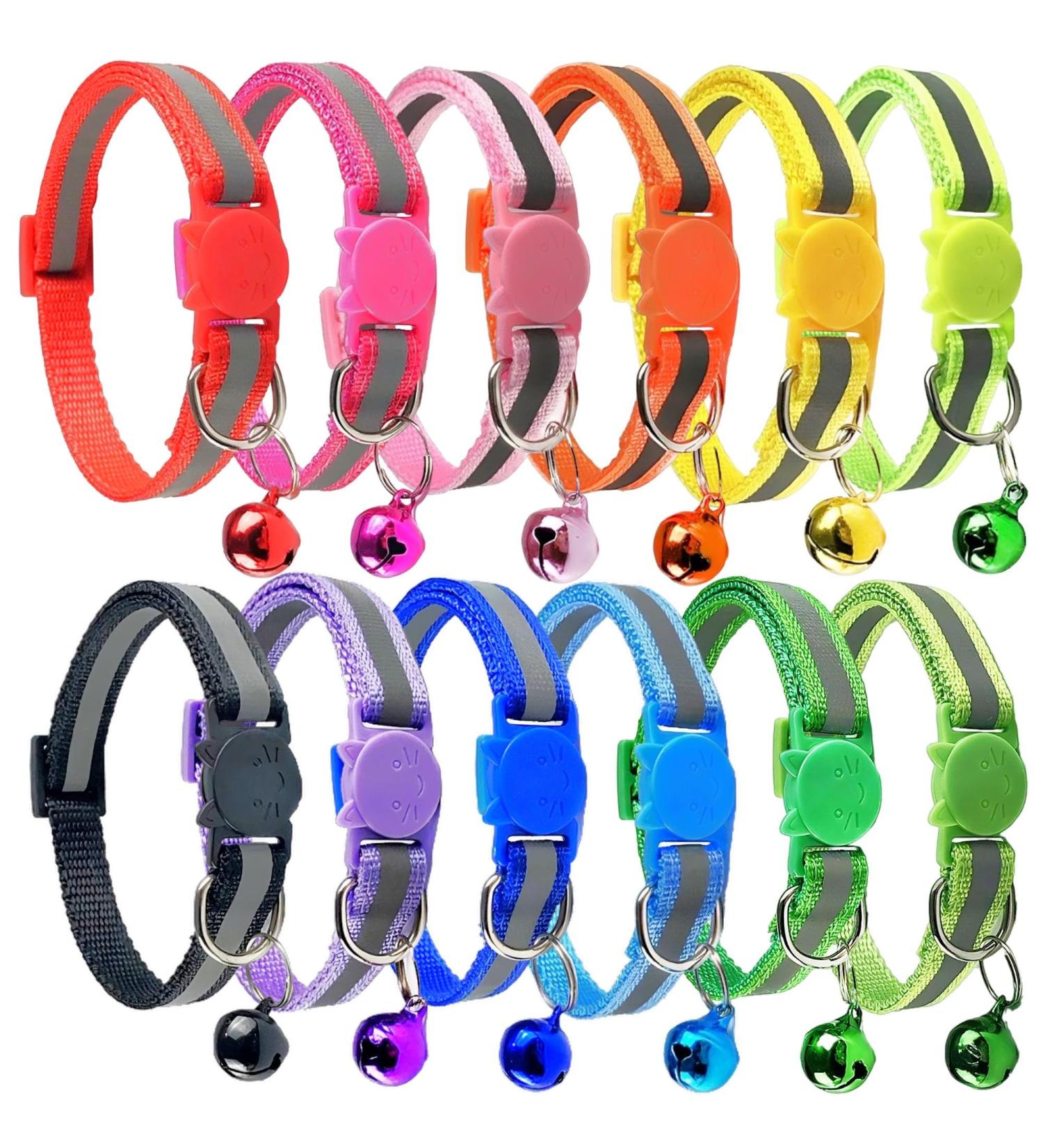 Nearasu 12 Pack Cat Collars Reflective Safety Quick Release Buckle Cat Collar for Cat Kitten Pet Breakaway With Bell Adjustable Large Hi Vis 20-34cm For All Domestic Cats Male Female (Multi-colored) - Buy Online on GoSupps.com