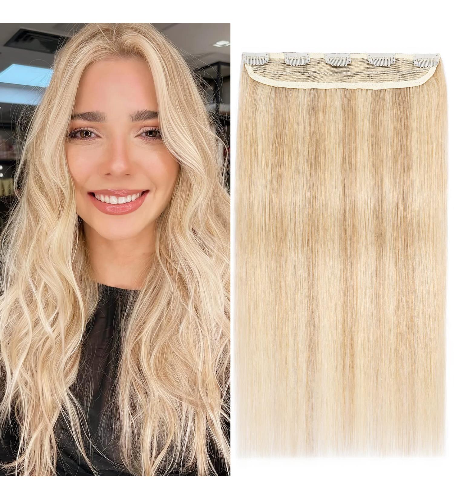 Benehair Clip in Human Hair Extensions Natural Real Hair Clip in 20Inches 50g Hair Extensions Clip In One Piece 5 Clips Human Hair Extension with Clip for Women Blonde Mixed Bleach Blonde #18P613 - Buy Online on GoSupps.com