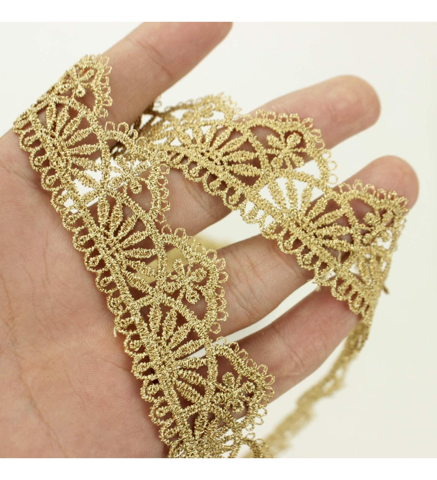 IDONGCAI Gold Lace Trim for Wedding Dress, Cake Fringe & Crafts - Metallic Venice Lace Ribbon Edging - Buy Online on GoSupps.com
