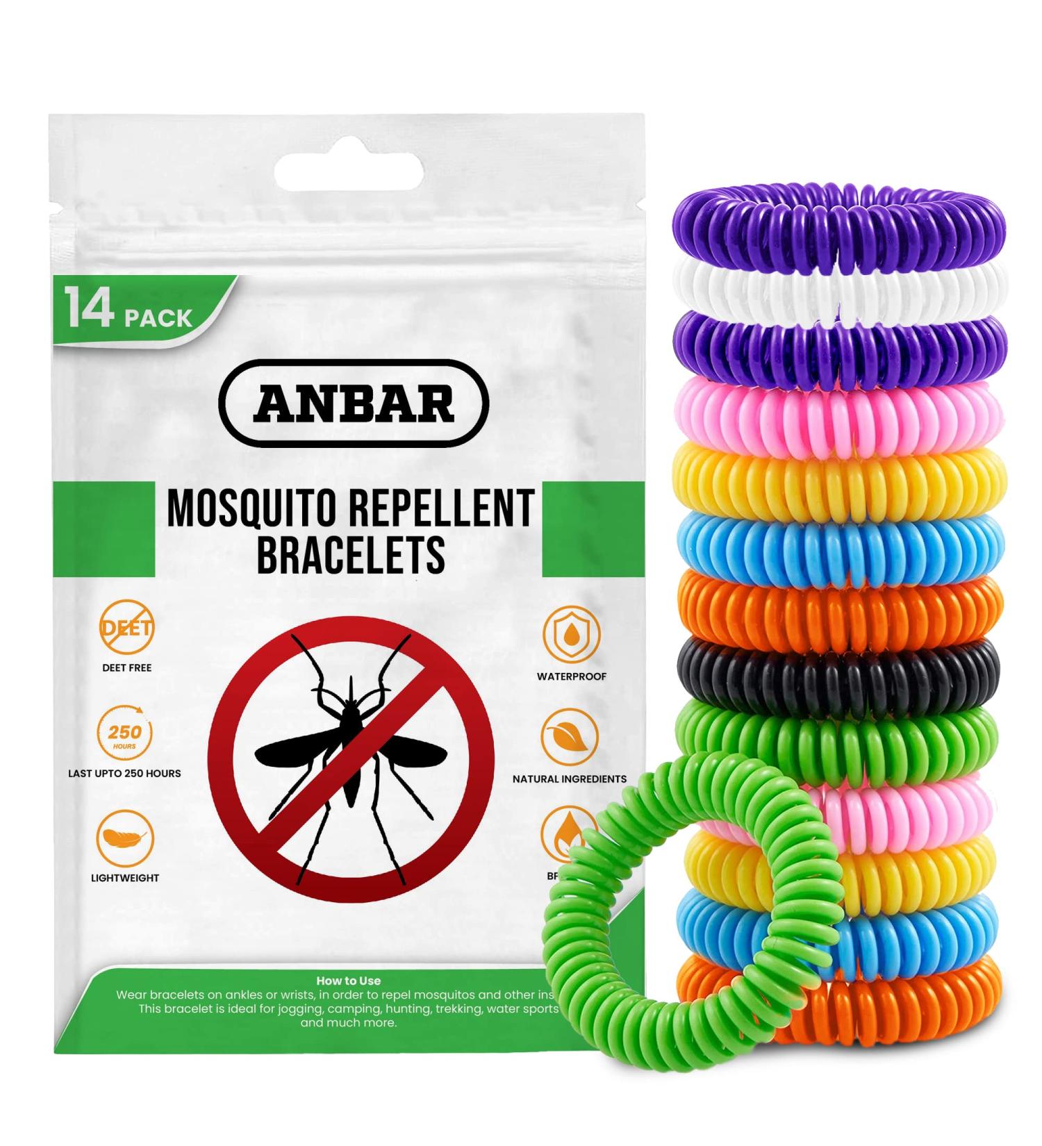 Anbar Mosquito Repellent Bracelets Bands for Adults and Kids 14 Pack All-Natural Deet-Free Non-Toxic Protection Stretchy Waterproof Anti-Mosquito Wristbands for Hiking and Camping - Buy Online on GoSupps.com