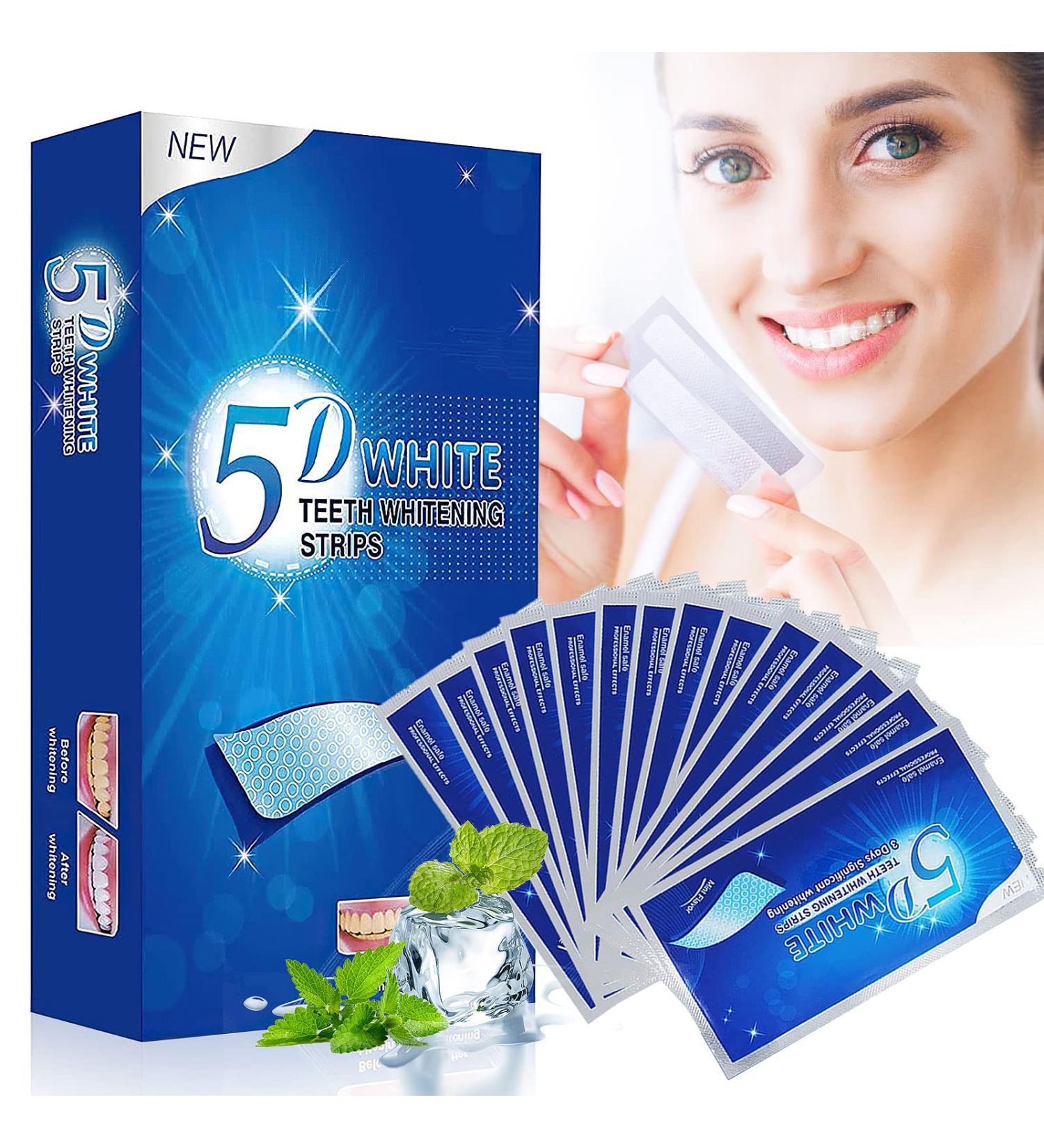 Professional 5D Teeth Whitening Strips Kit - Enamel Safe Whitener for Sensitive Teeth (28 PCS) - Buy Online on GoSupps.com