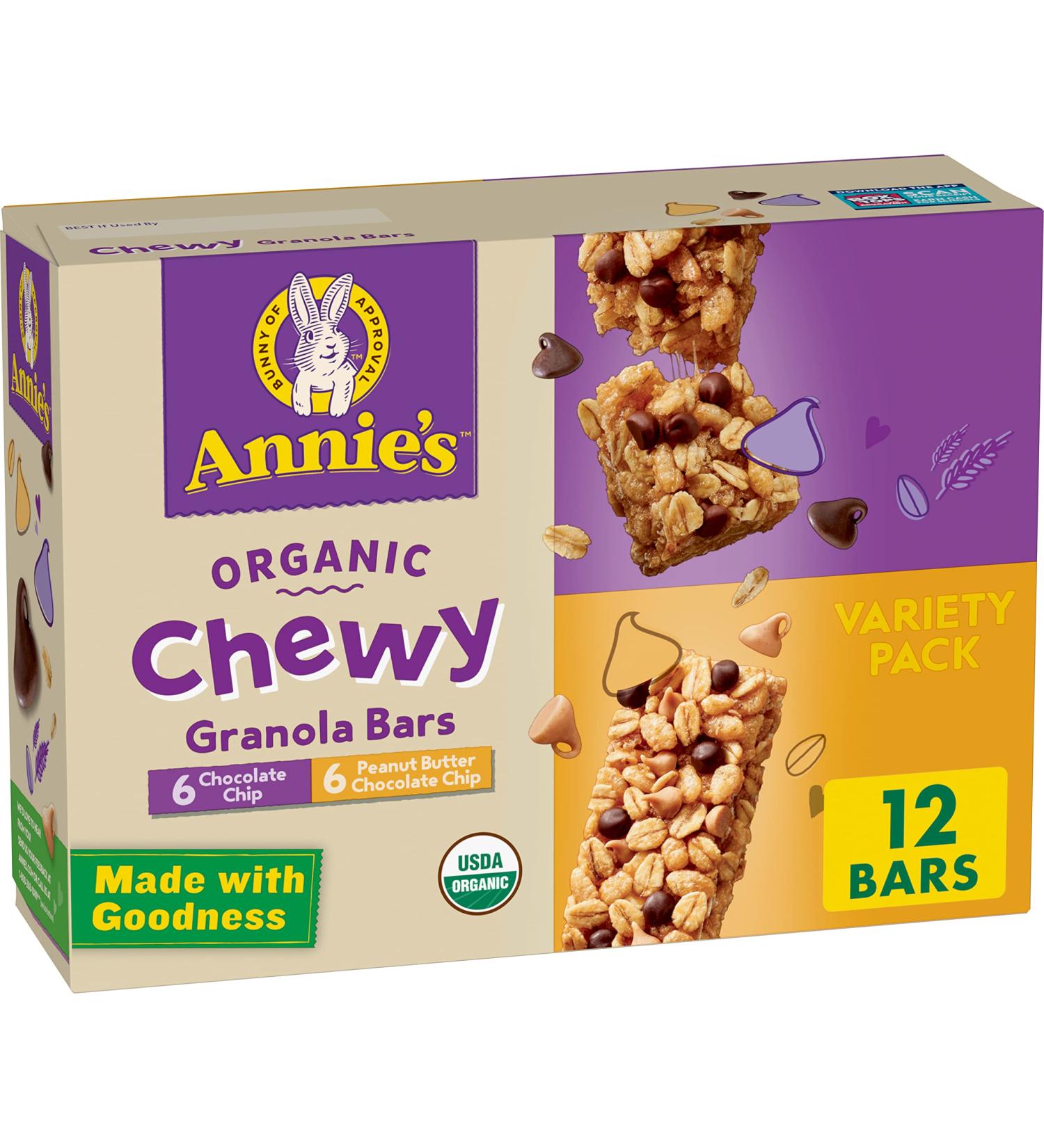 Annie's Organic Chewy Granola Bars Variety Pack - Chocolate Chip & Peanut Butter - 12 Count - Buy Online on GoSupps.com