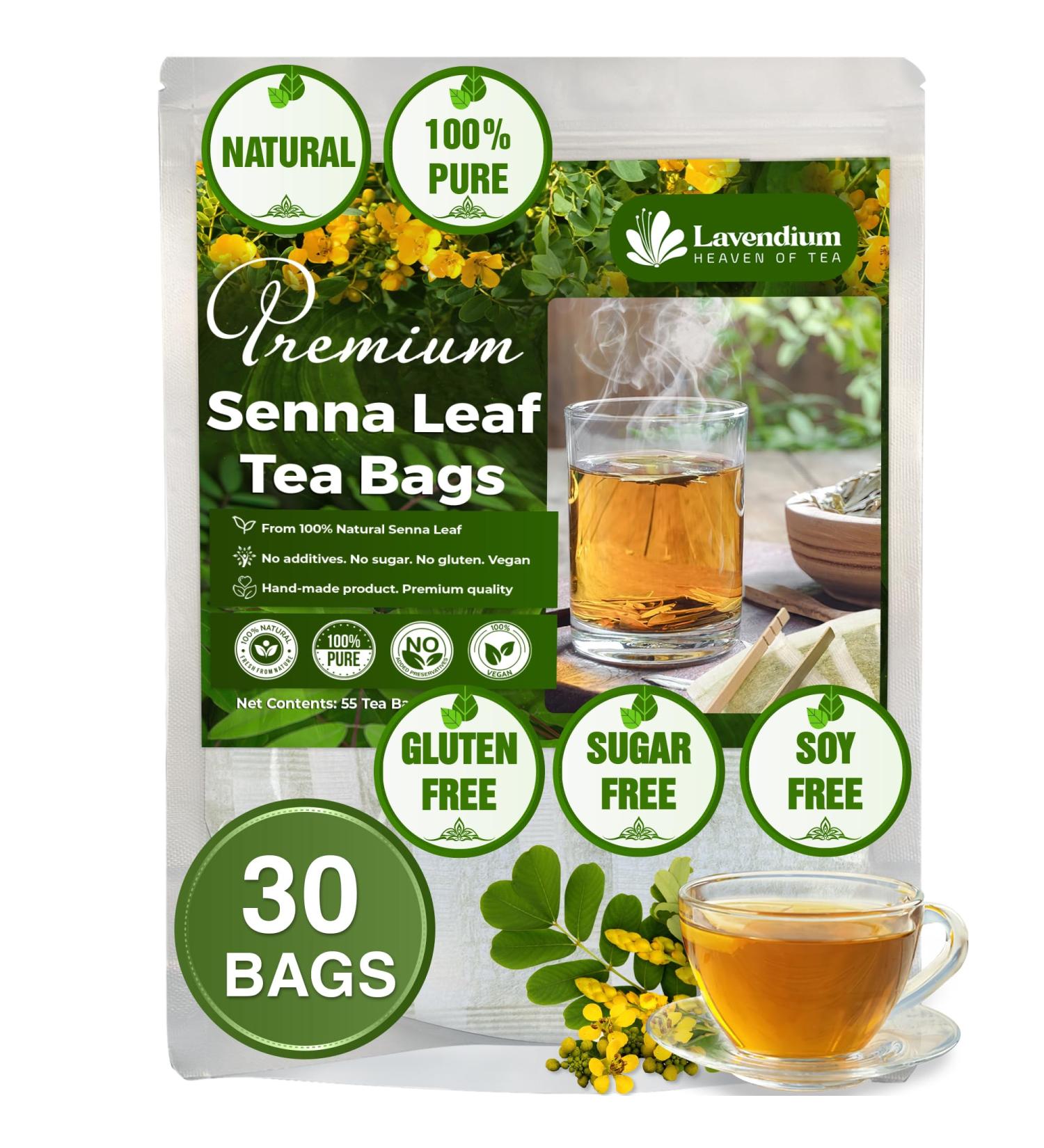 Lavendium Premium 30 Senna Leaf Tea Bags 100% Natural & Pure from Senna Leaves. Loose Leaf Senna Herbal Tea Made with Natural Material Tea Bags. No Sugar No Caffeine No Gluten Vegan. - Buy Online on GoSupps.com