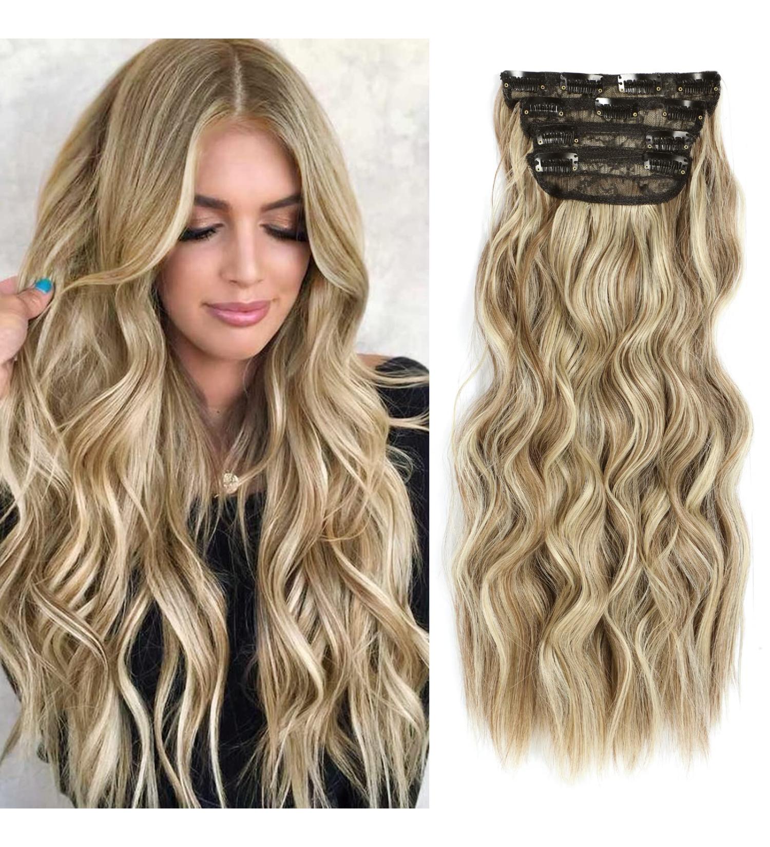 20 Inch Soft Mixed Blonde Clip in Hair Extensions - 4Pcs Thick Double Weft for Women - Synthetic Hairpieces for Everyday Wear - Buy Online on GoSupps.com