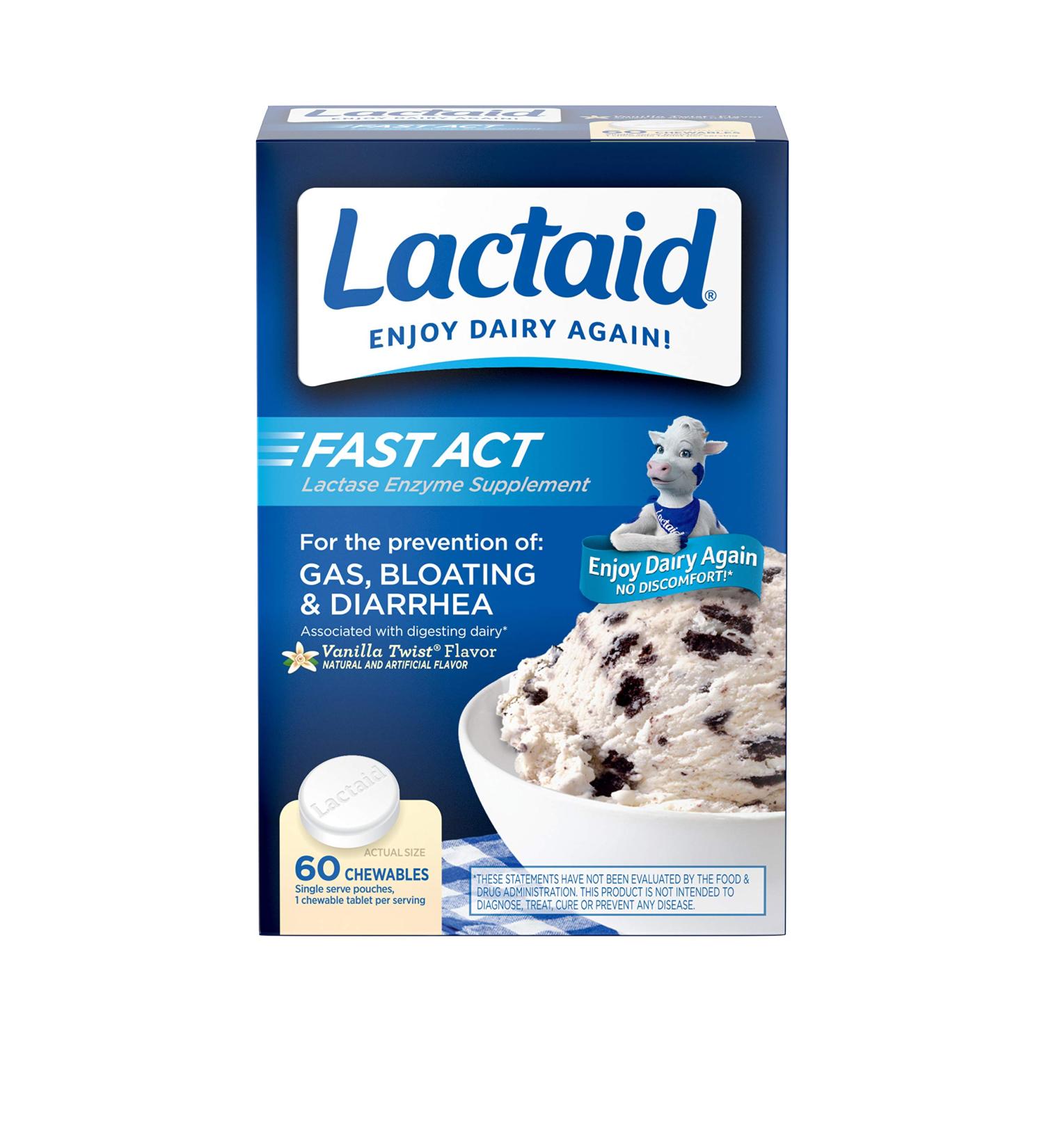 LACTAID Fast Act Chewables Vanilla Twist 60 ea - Pack of 3 | Digestive Support for Lactose Intolerance - Buy Online on GoSupps.com