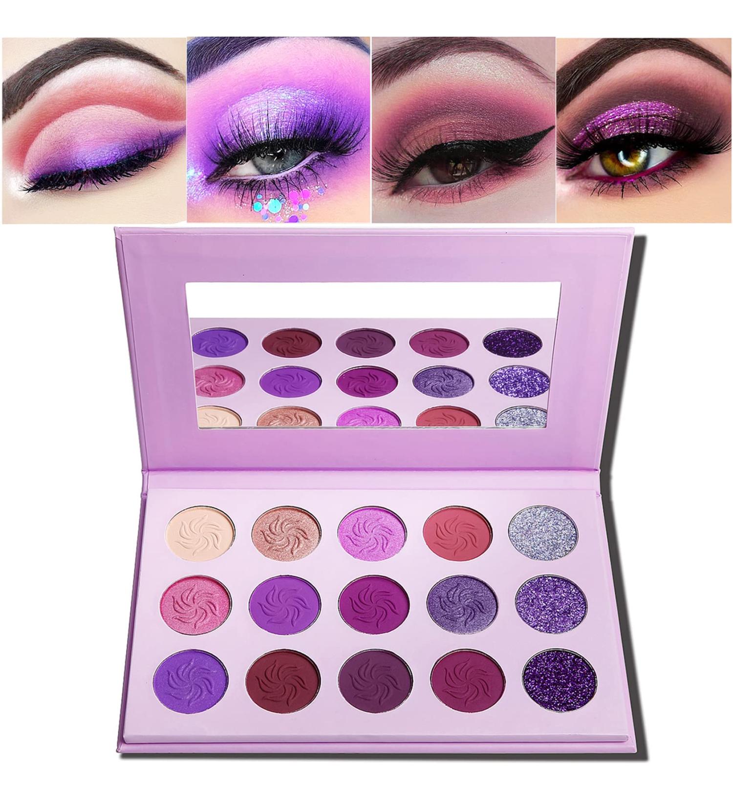 15-Shade Purple Eyeshadow Palette | Highly Pigmented Matte & Glitter Shades | Long-Lasting, Waterproof Makeup for Women - Buy Online on GoSupps.com
