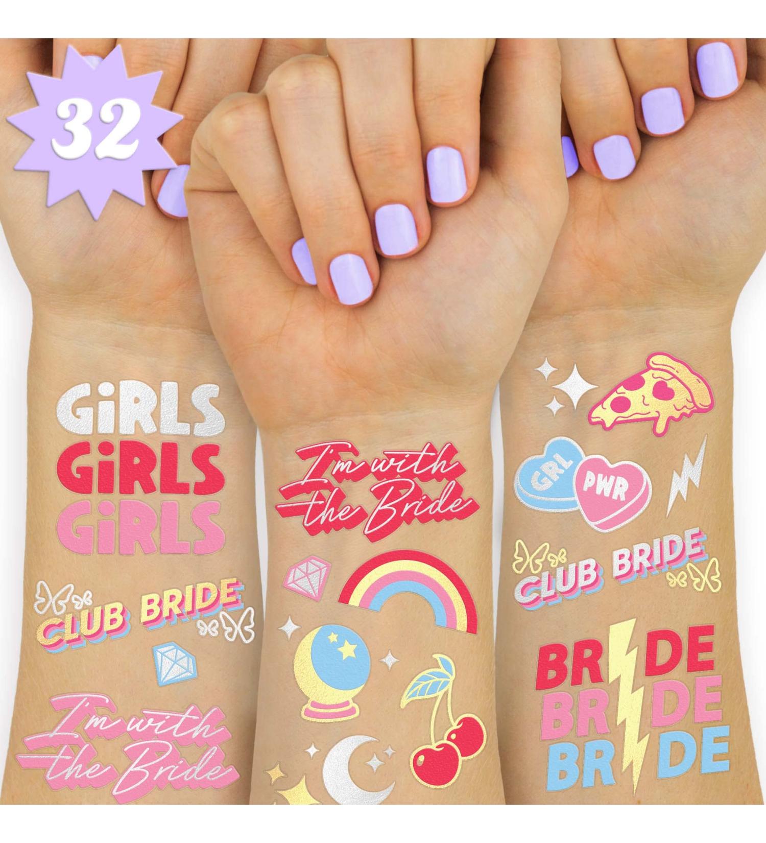 XO Fetti Bachelorette Party Decorations - 32 Metallic Temporary Tattoos for Bride to Be | Cool Bach Party Decor & Engaged Bride Accessories - Buy Online on GoSupps.com