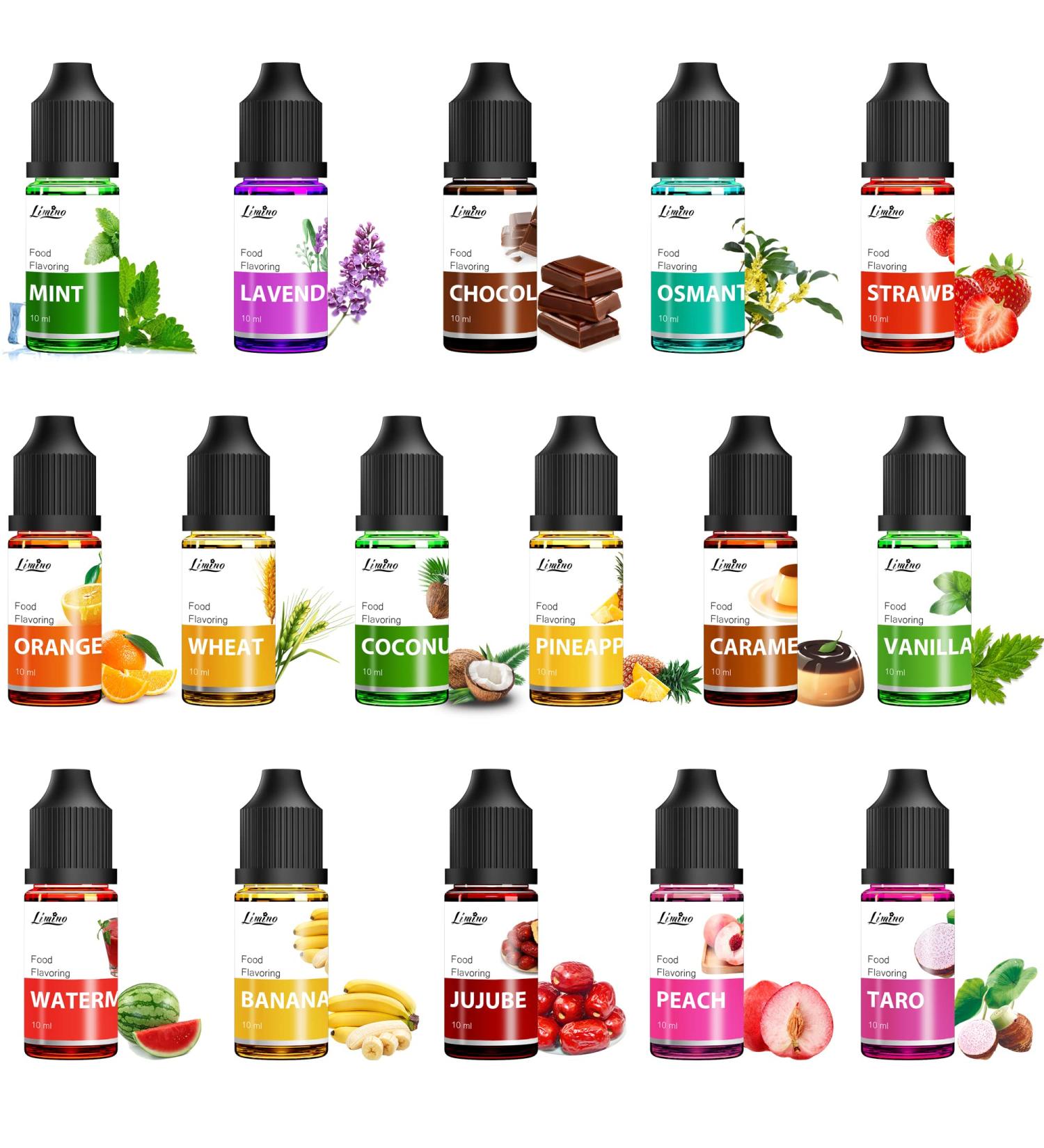 16 Concentrated Food Aroma Flavor Drops for Baking & Cooking | Oil-Free Lip Gloss & Soaps | 10ml Each - Buy Online on GoSupps.com