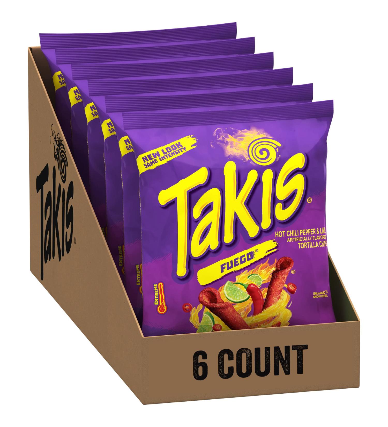 Takis Fuego Rolled Spicy Tortilla Chips 6-Pack - Hot Chili Pepper Lime Flavored Chips (4oz Each) - Buy Online on GoSupps.com