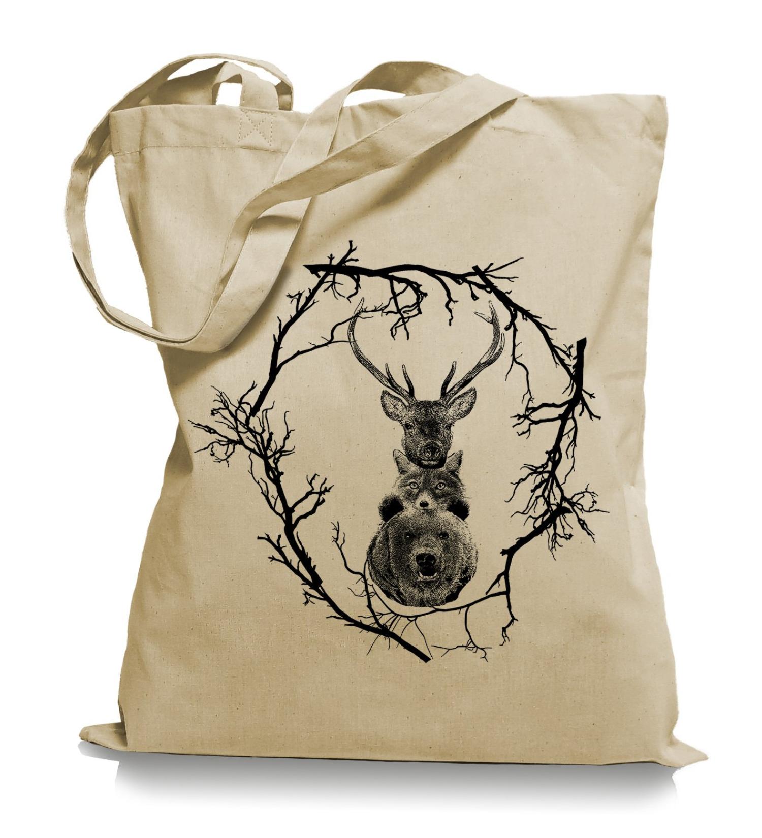 Ma2ca Forrest Animals fabric bag | Animals of the forest tote bag sand