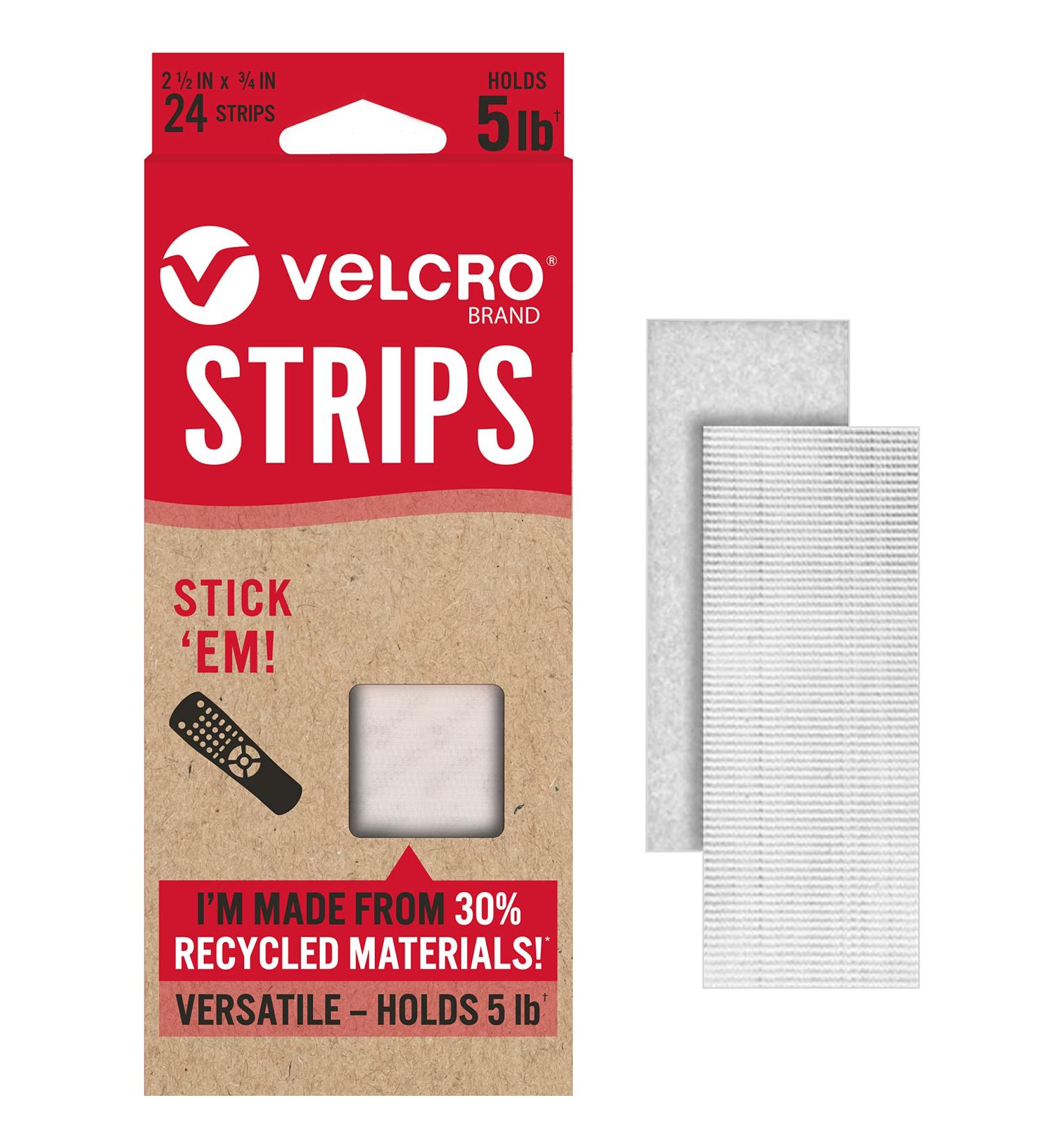 VELCRO Brand ECO Collection Stick'EM Hanging Strips | 24 Sets | Easy Mounting | 2-1/2in x 3/4in | White with Adhesive - Buy Online on GoSupps.com