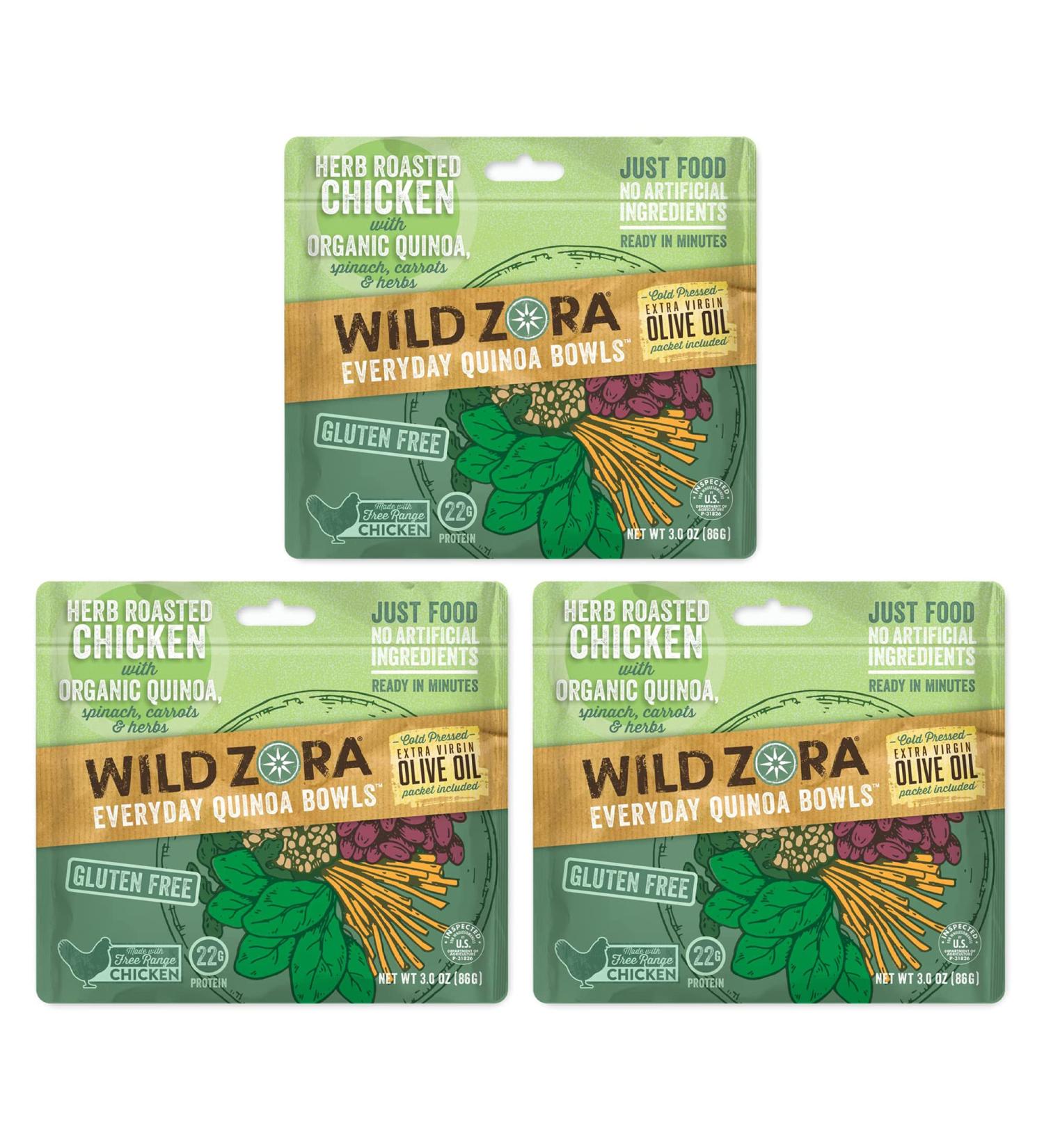 Wild Zora Organic Quinoa Bowls - Herb Roasted Chicken Flavor (3-Pack) | Gluten-Free, Quick & Tasty Meals with Lentils and Olive Oil | Pantry Staple Instant Meal Option - Buy Online on GoSupps.com