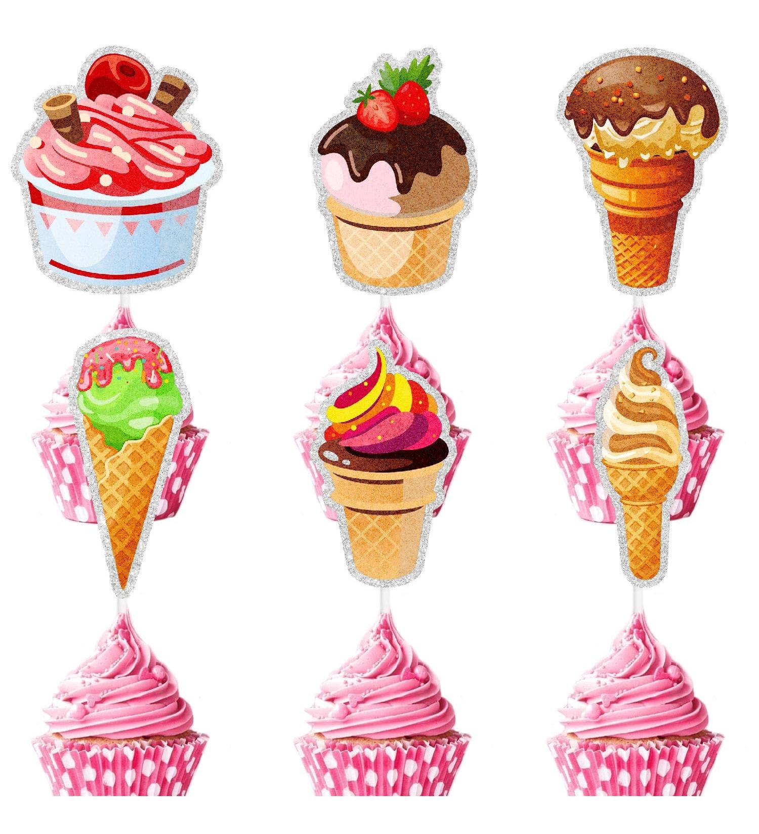 Kids' Ice Cream Themed Happy Birthday Cupcake Toppers Set of 18 - Perfect for Dessert Party Baby Shower Party and Birthday Party Decorations for Boys and Girls - SugarGera - Buy Online on GoSupps.com