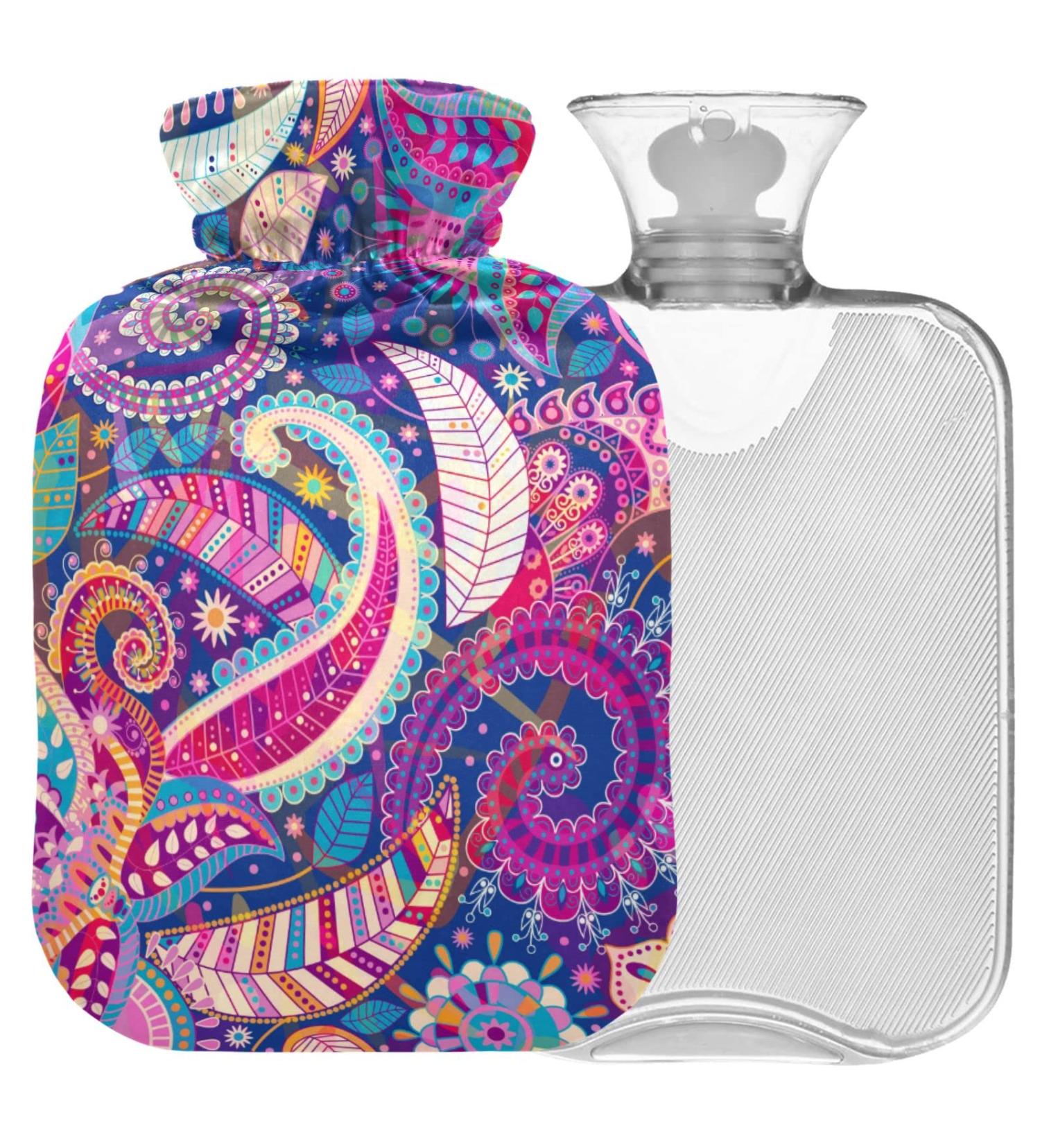 Colorful Paisley Flower Hot Water Bottle with Cover - 2L for Back Pain Relief & Cold Therapy | Naanle International Shipping - Buy Online on GoSupps.com