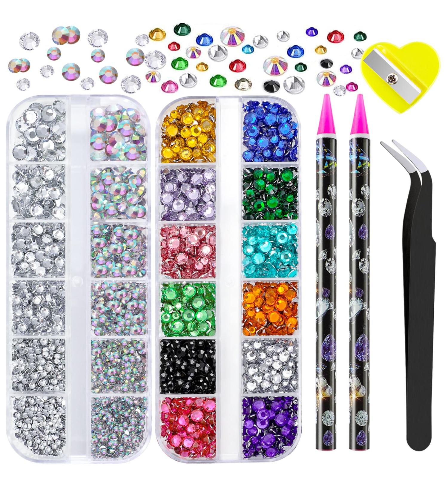 Canvalite Nail Rhinestones 2 Boxes Flatback Nail Gems 6 Sizes nail charms rhinestones for nails craft makeup with Rhinestones Picker and Tweezers for nail art decorations (AB & Clear & Mix Color) - Buy Online on GoSupps.com