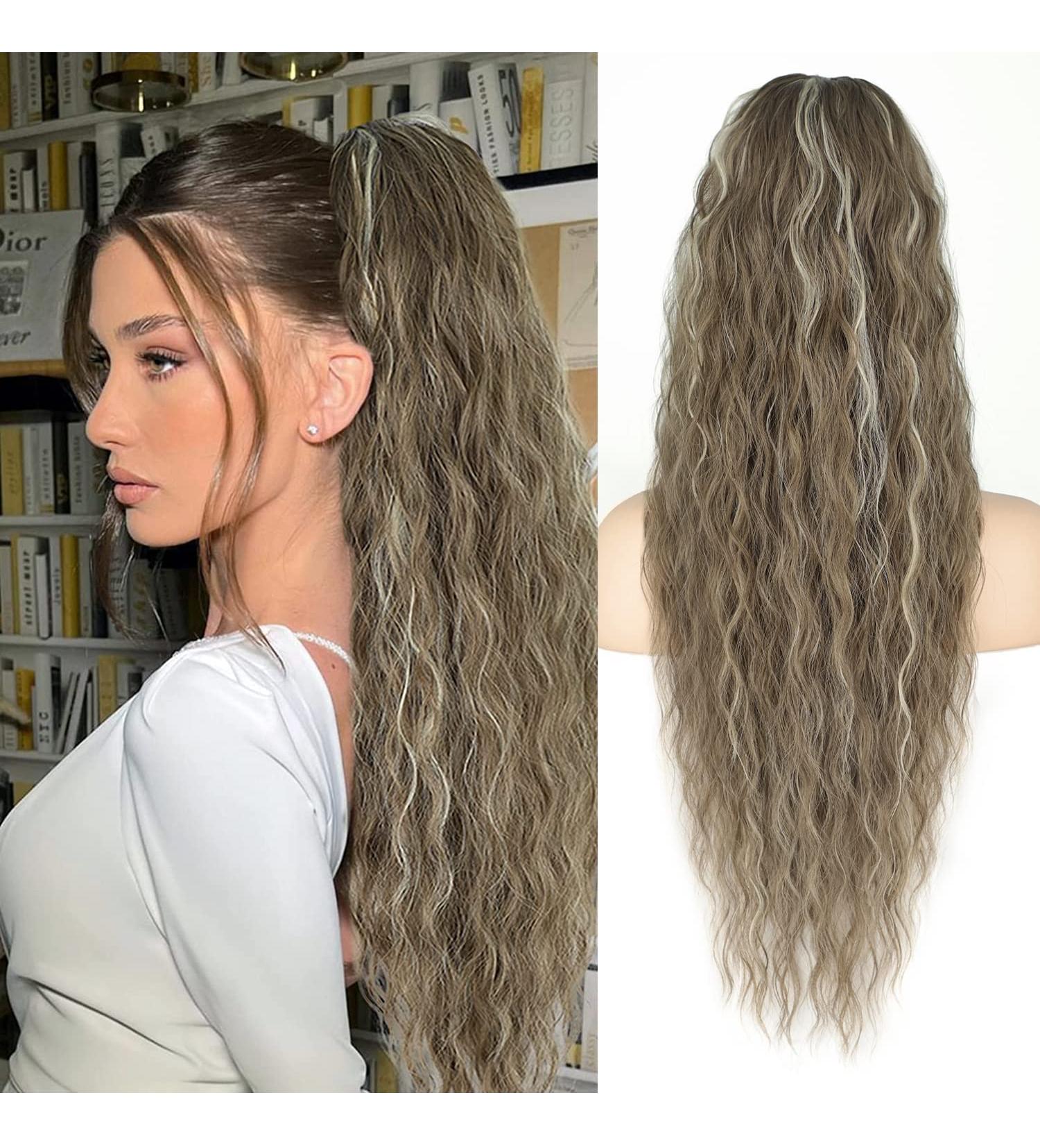 Pference Extensions Long Wrapped Hair Part Ponytail - Natural Art Hair Extensions for Women | 65cm Afro Braid Ponytail with Ash Dark Blonde Highlights & Ash Brown - Shop Now! - Buy Online on GoSupps.com