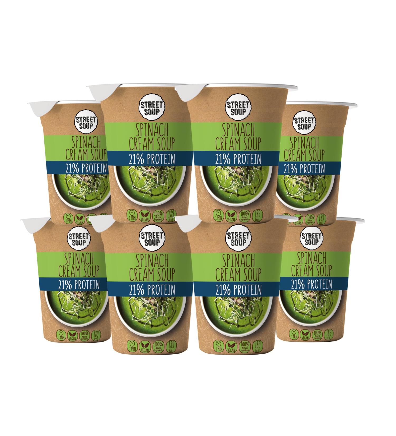 Street soup protein instant soup to go (spinach 8 pieces 300g each) - finished low carb cream soups for diet for losing weight & on the go - spinach soup - ready meals & ready meal vegan & gluten -free
