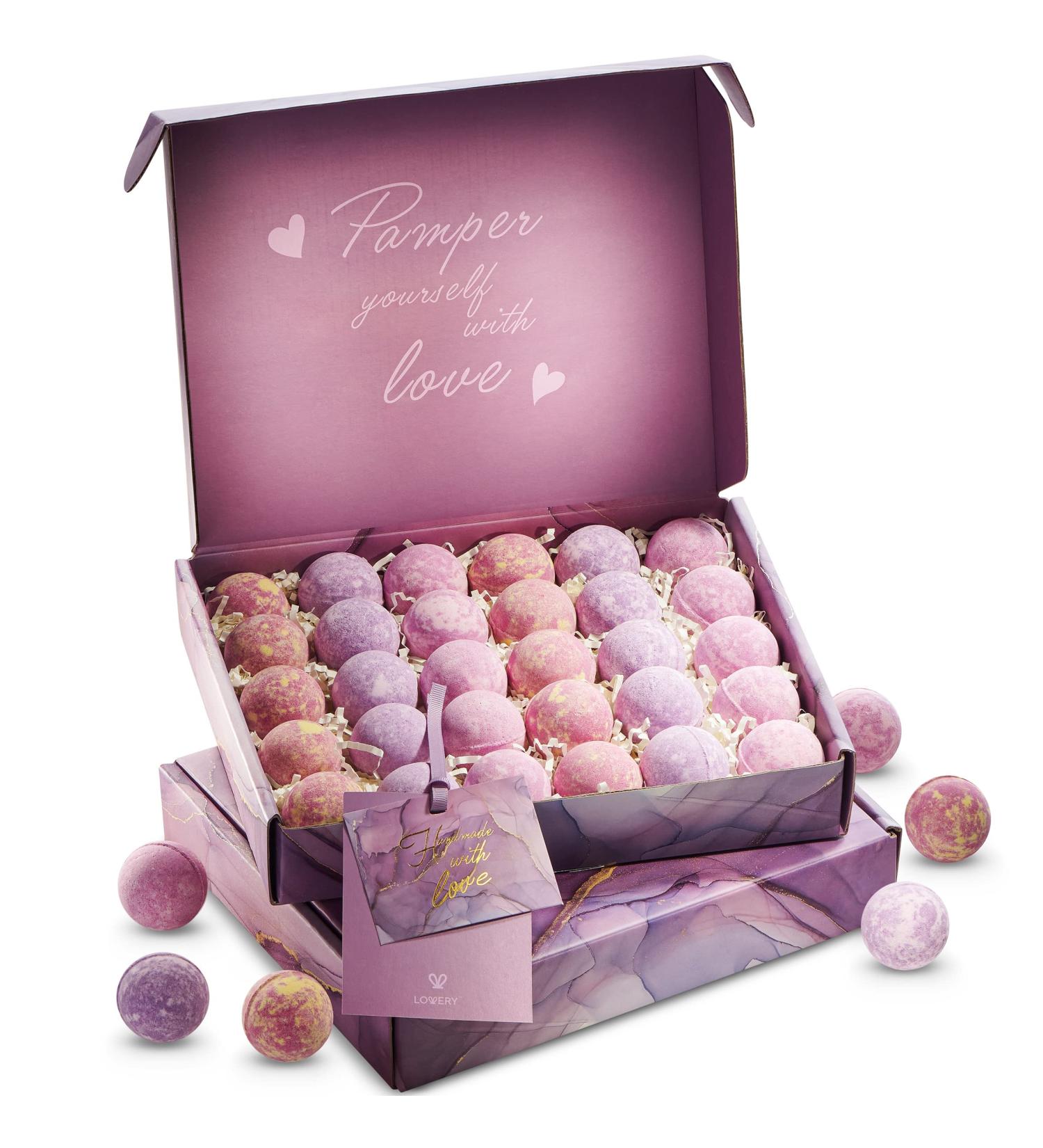 Fathers Day Gift Set: 30pc Lavender Bath Bombs for Men and Women | Natural Spa Bubble Bath Bomb | Shower & Bath Accessories | Birthday or Pampering Aromatherapy Gift - Buy Online on GoSupps.com