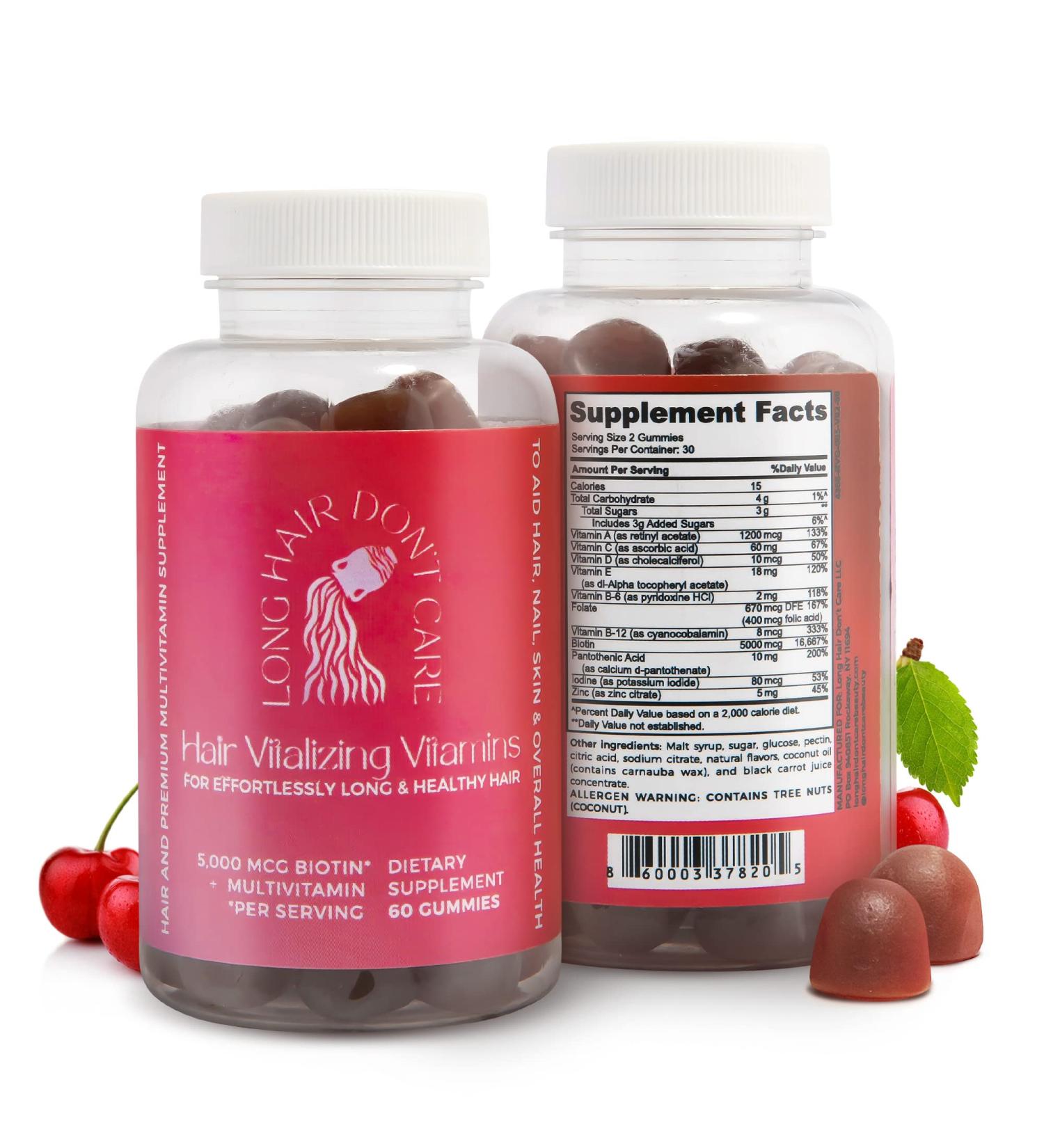 Long Hair Don't Care Hair Vitalizing Vitamins Hair Skin and Nails Vitamins Vitamins for Women and Men Pantothenic Acid Folic Acid & Biotin Gummies Non-GMO Hair Vitamins 60 Gummy Vitamins - Buy Online on GoSupps.com