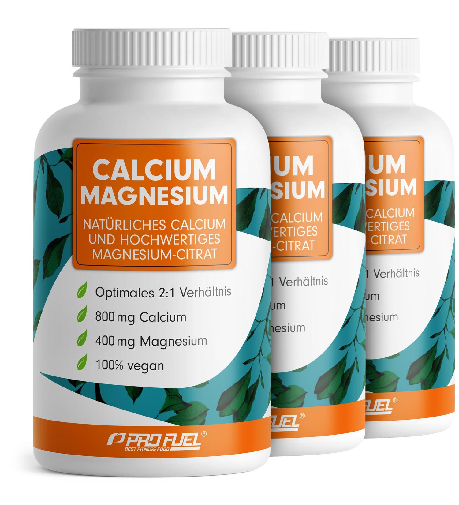 Calcium & Magnesium 800mg + 400mg - Vegan High-Dose 3x120 Capsules | Natural Red Algae & Magnesium Citrate | Made in Germany - Buy Online on GoSupps.com