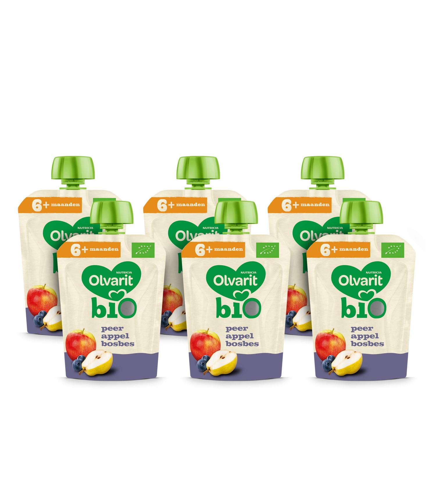 Nutricia Nederland BV Olvarit BIO Pear Apple Blueberry 6+ months squeeze bags 6x 90 grams - Buy Online on GoSupps.com