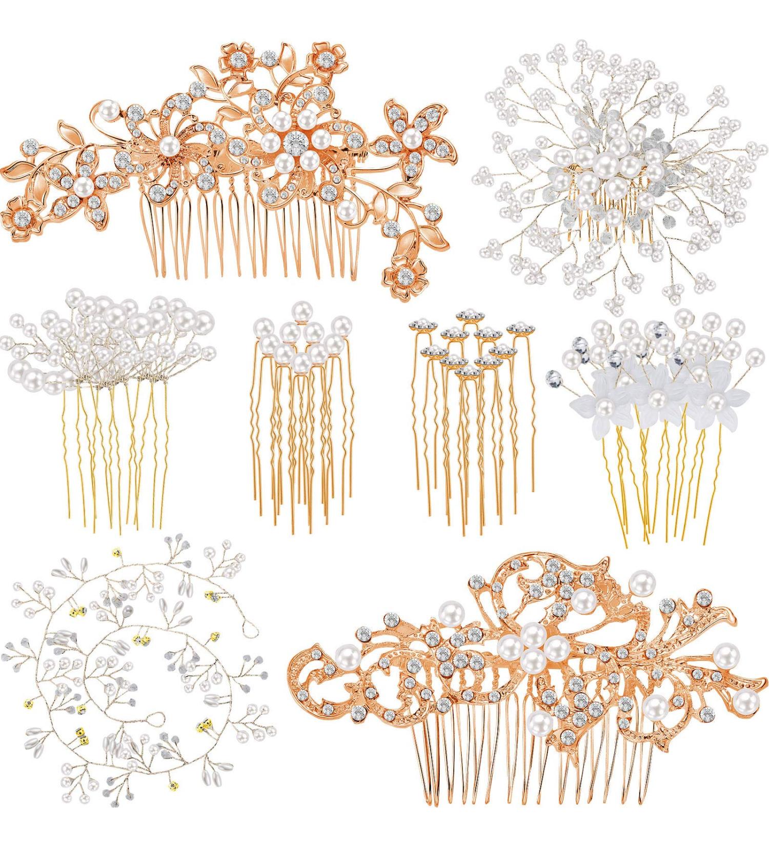 44 Pieces Wedding Hair Comb Set - Faux Pearl Crystal Bride Hair Accessories - Chic Style - Buy Online on GoSupps.com