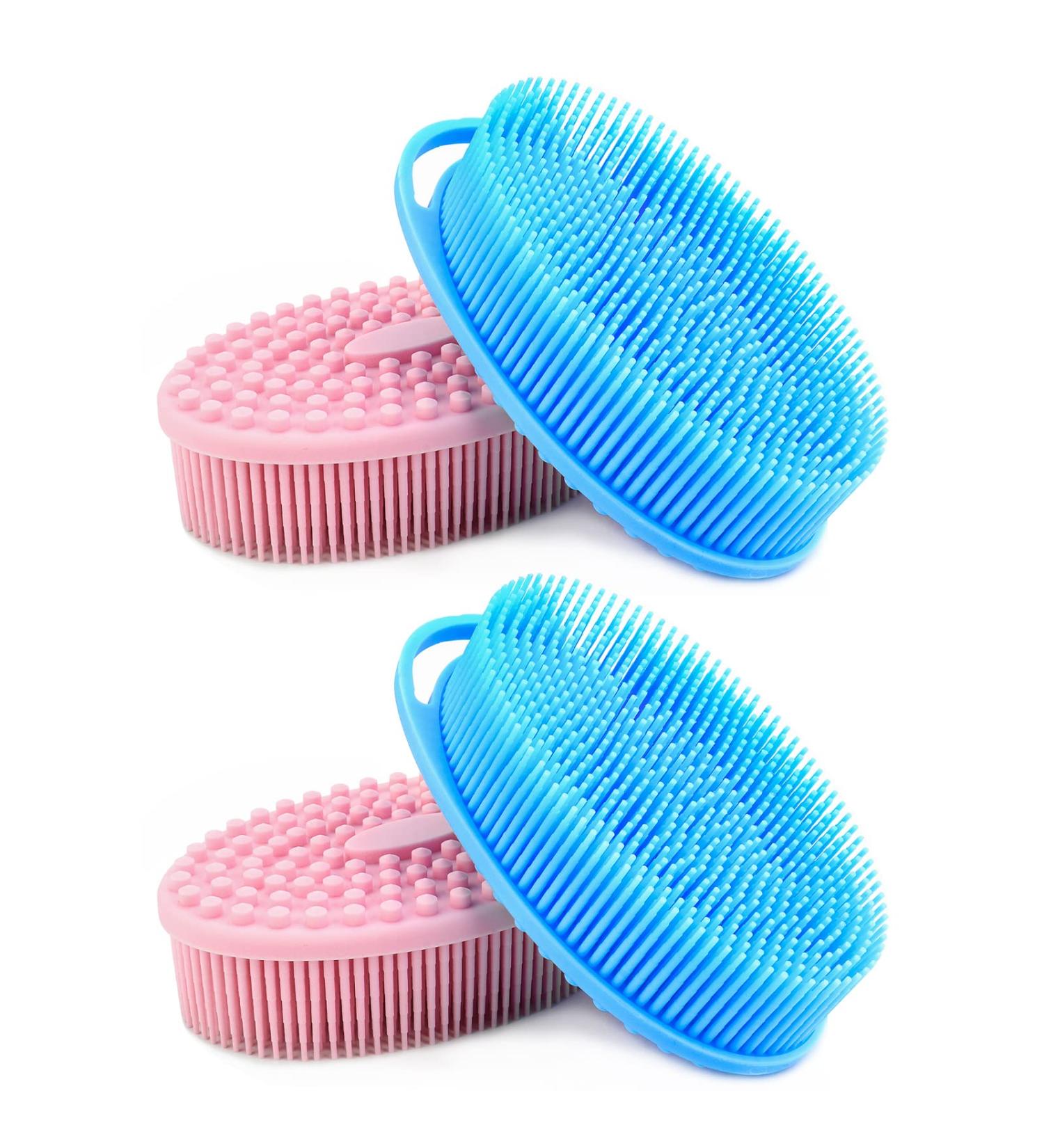 Linkidea Exfoliating Silicone Body Scrubber 4 Pack - Bath Brush for Shower Spa Massage - Skin Care Tool for Kids, Women, Men - Blue Pink - Buy Online on GoSupps.com