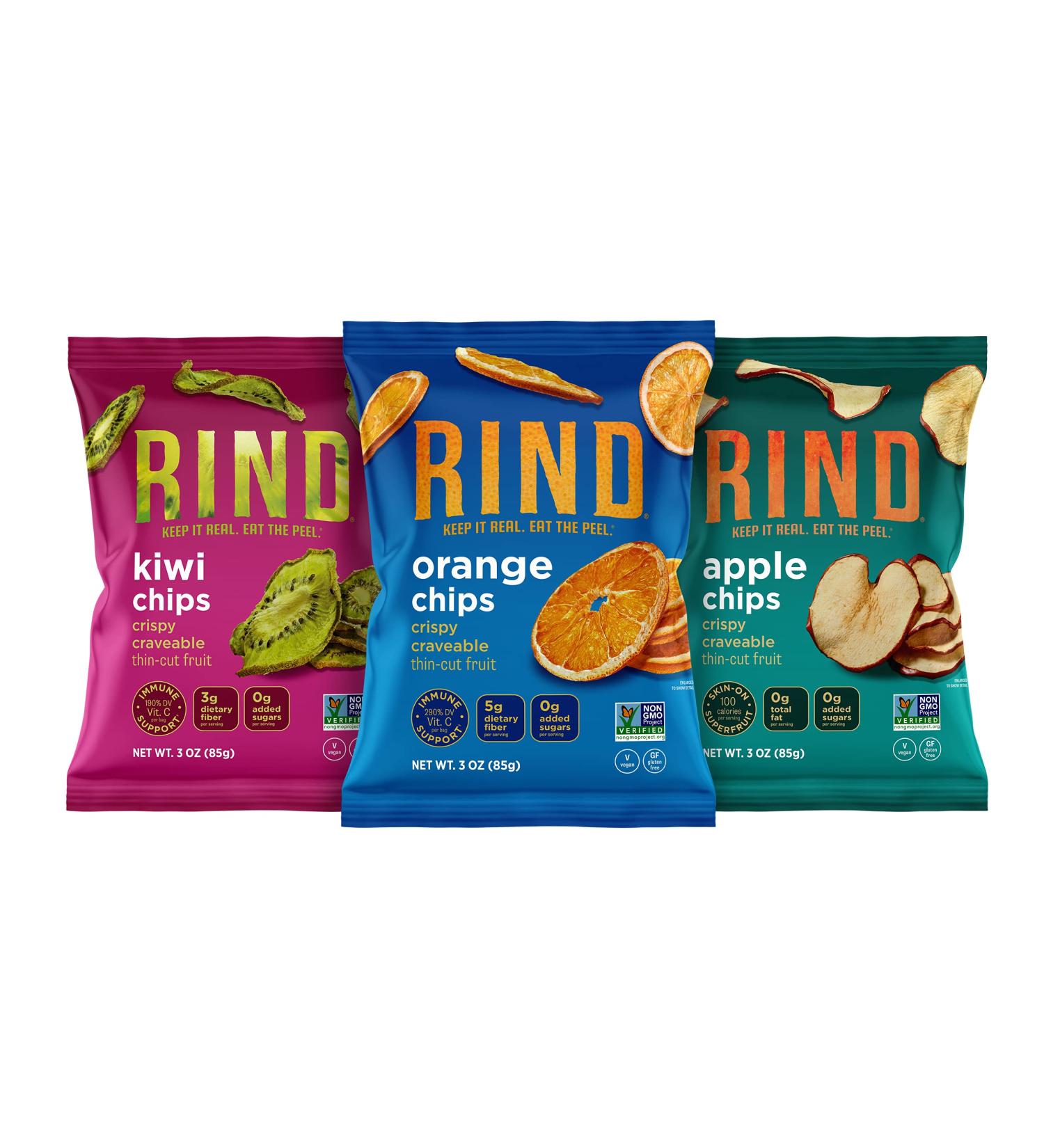 RIND Snacks Unsweetened Dried Fruit Chips Variety Pack - Apple, Orange, Kiwi | High Fiber, Vegan, Paleo | No Added Sugar, Healthy Snacks Non-GMO - 3.0 oz (Pack of 3) - Buy Online on GoSupps.com