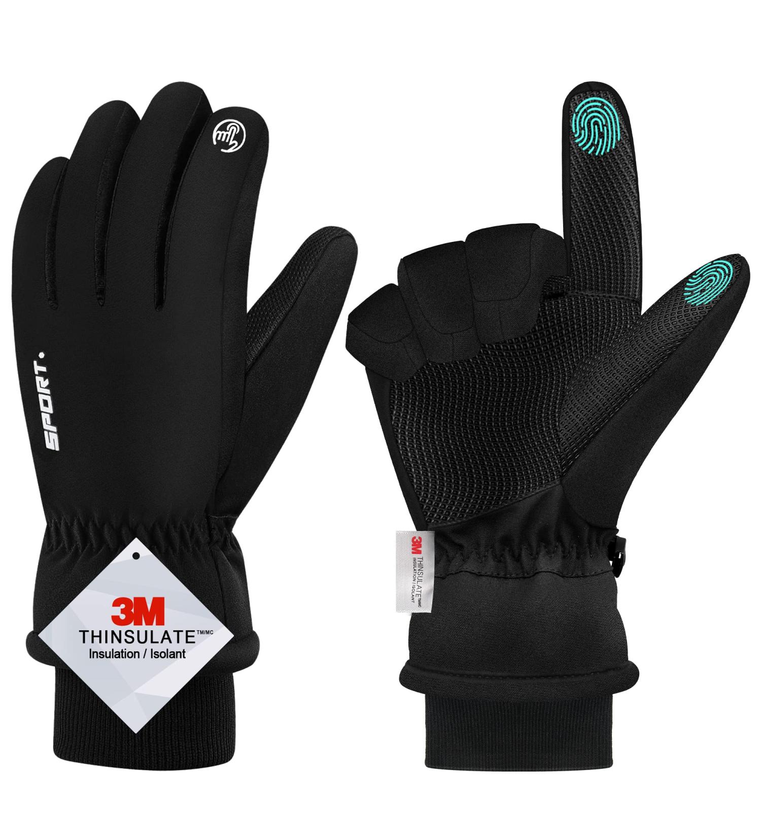 Qifengl Waterproof Winter Gloves for Men & Women | Touchscreen 3M Thinsulate Ski Gloves | Non-Slip Bike Gloves for Hiking Running & Motorcycling - Black - Buy Online on GoSupps.com