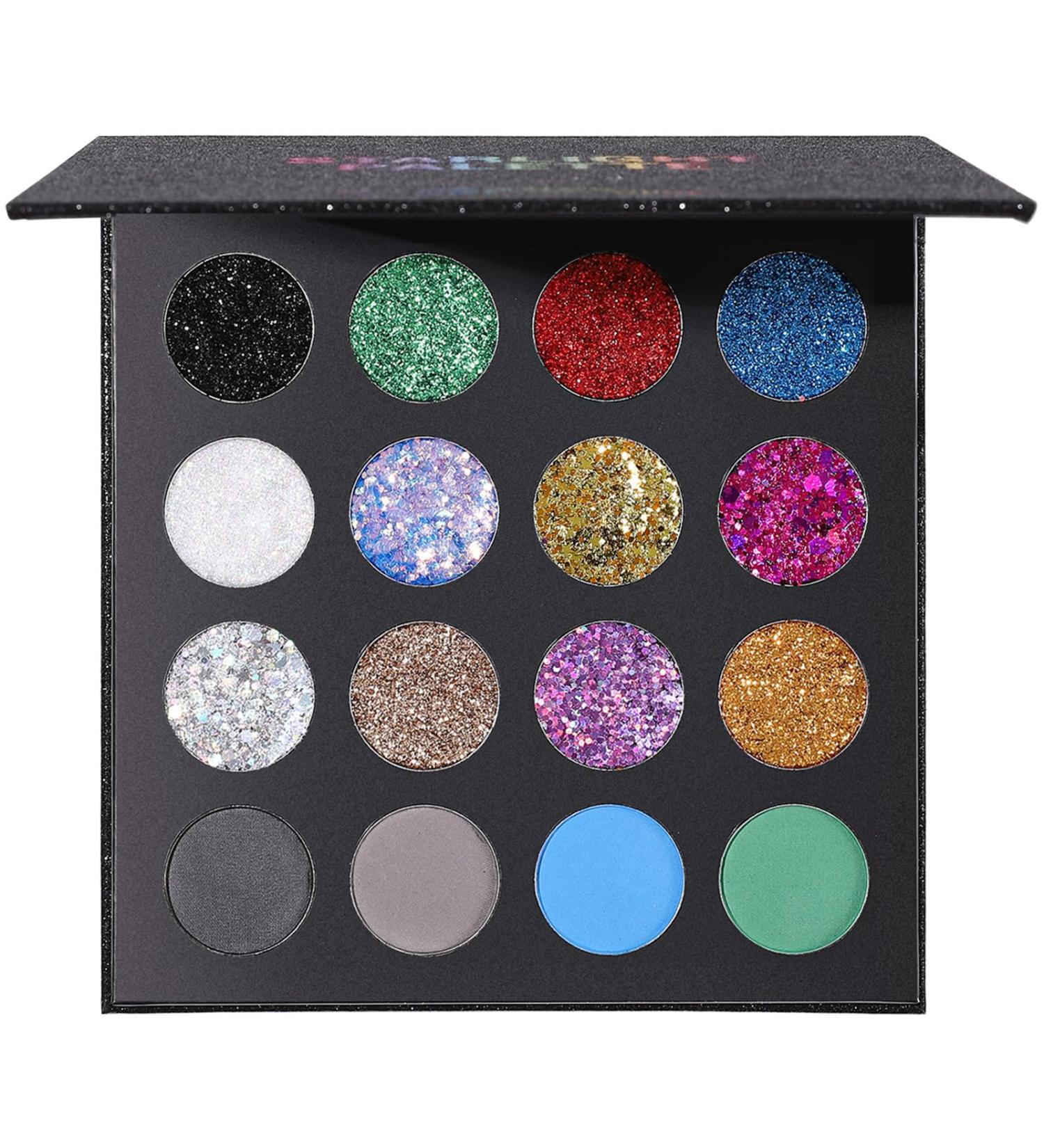 UCANBE Glitter Eyeshadow Palette - 12 Chunky & Fine Glitter + 4 Pigmented Eye Shadows for Theater Cosplay Halloween & More | International Shipping - Buy Online on GoSupps.com