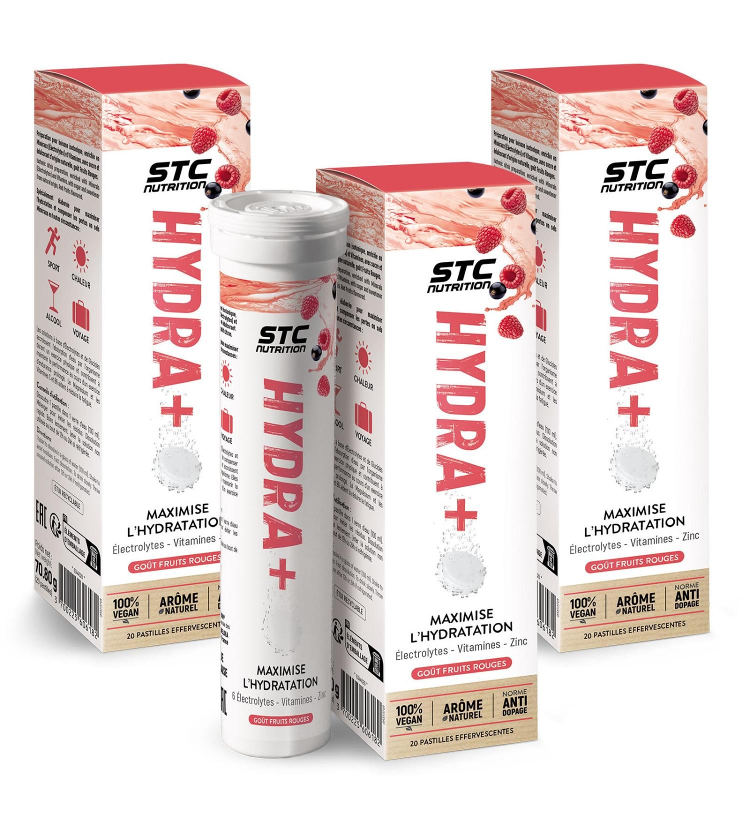STC NUTRITION - Hydra+ - Pr paration pour boisson isotonique base d lectrolytes vitamines sucre et dulcorant d origine naturelle - Optimise l hydratation - Go t Fruits Rouges - Lot de 3