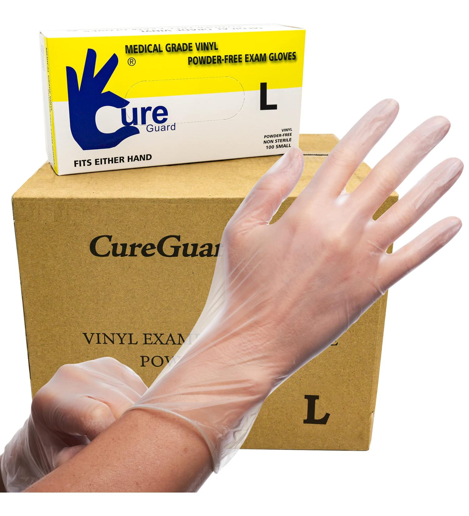 Cureguard Vinyl Exam Gloves (Case of 1000 - Large) Powder Free Latex Free Disposable Great for a Medical Facility Lab Food Service or Beauty Business Waterproof Synthetic Single Use Gloves Large (Pack of 1000) 1000 - Buy Online on GoSupps.com