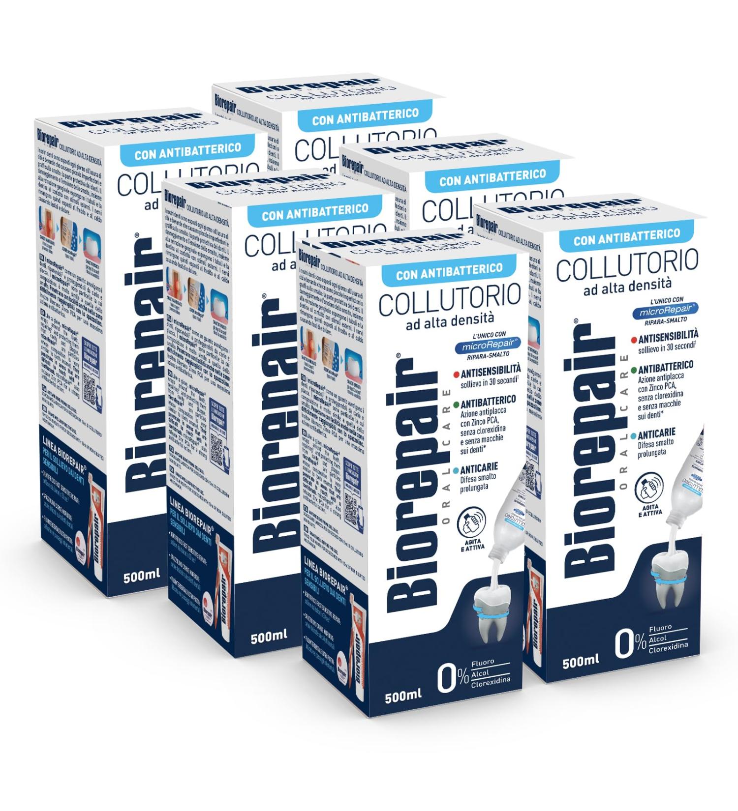 Biorepair 3in1 Mouthwash for Sensitive Teeth - Antibacterial Fluoride & Chlorhexidine-Free - Micro-Repair Enamel - 500ml (6 Pack 3L) - International Shipping - Buy Online on GoSupps.com