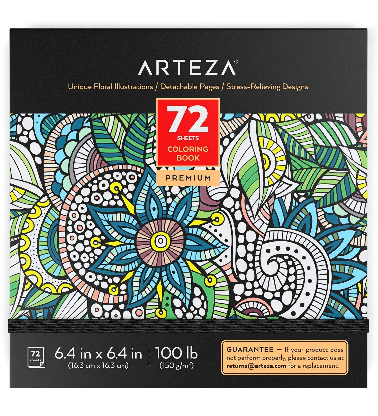 Arteza Coloring Book for Adults | Floral Designs | 6.4 x 6.4 Inches 72 Sheets | Stress Relief Art Supplies with Gray Outlines and Detachable Pages - Buy Online on GoSupps.com
