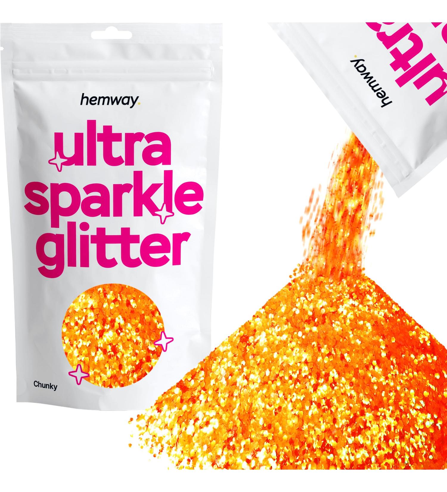 Hemway Premium Fluorescent Orange Glitter - Ultra Sparkle Metallic Flake for Arts Cosmetics & Festivals - 100g (3.5oz) - Multi-Purpose Chunky 1/40 (0.6mm) - Buy Online on GoSupps.com
